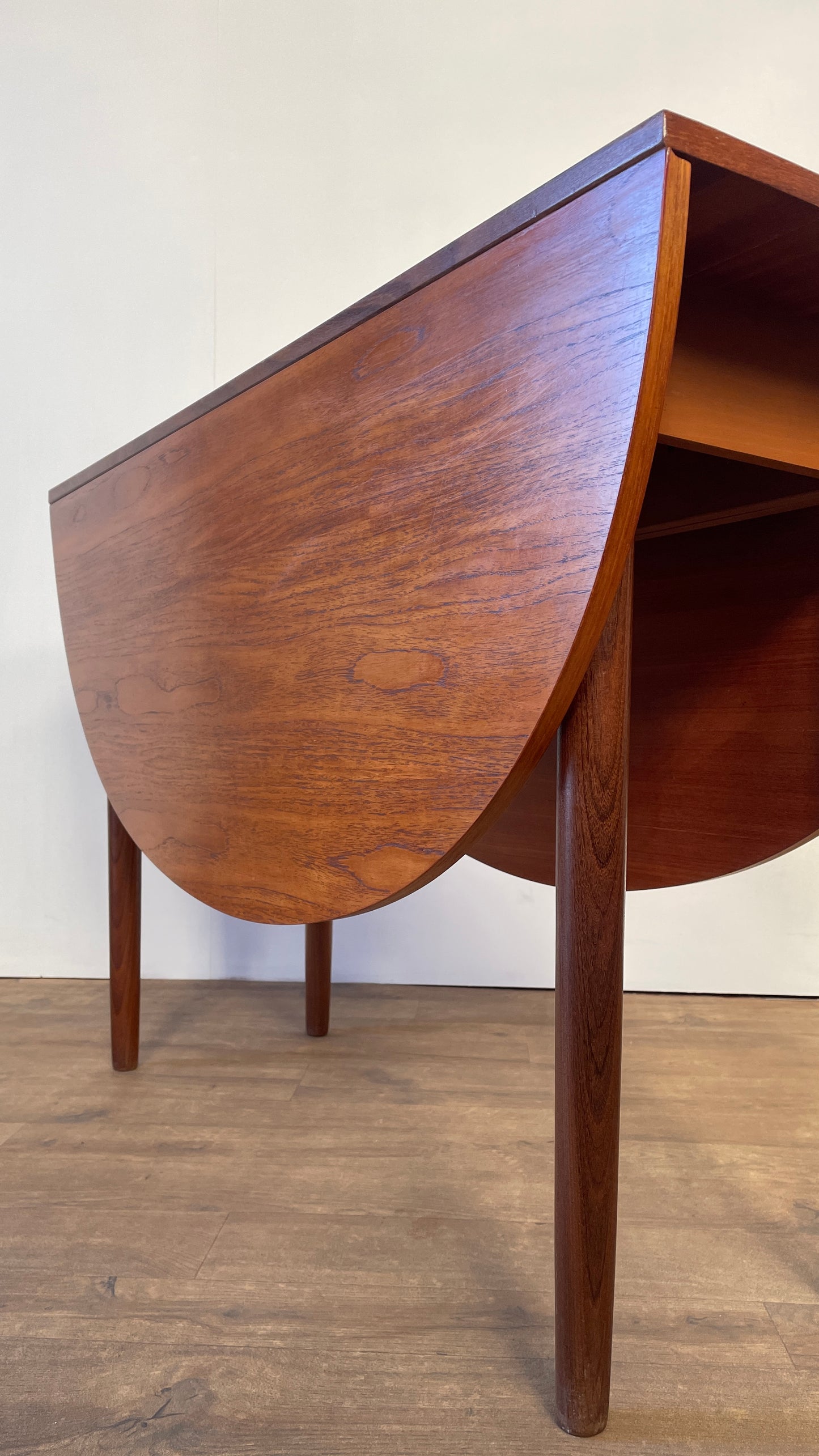 Mid-Century Teak Drop Leaf Dining Table | Compact Extendable Vintage Table