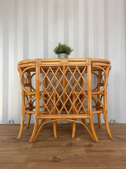 Vintage 1970's Wicker Table & 2 Chairs Bistro Set