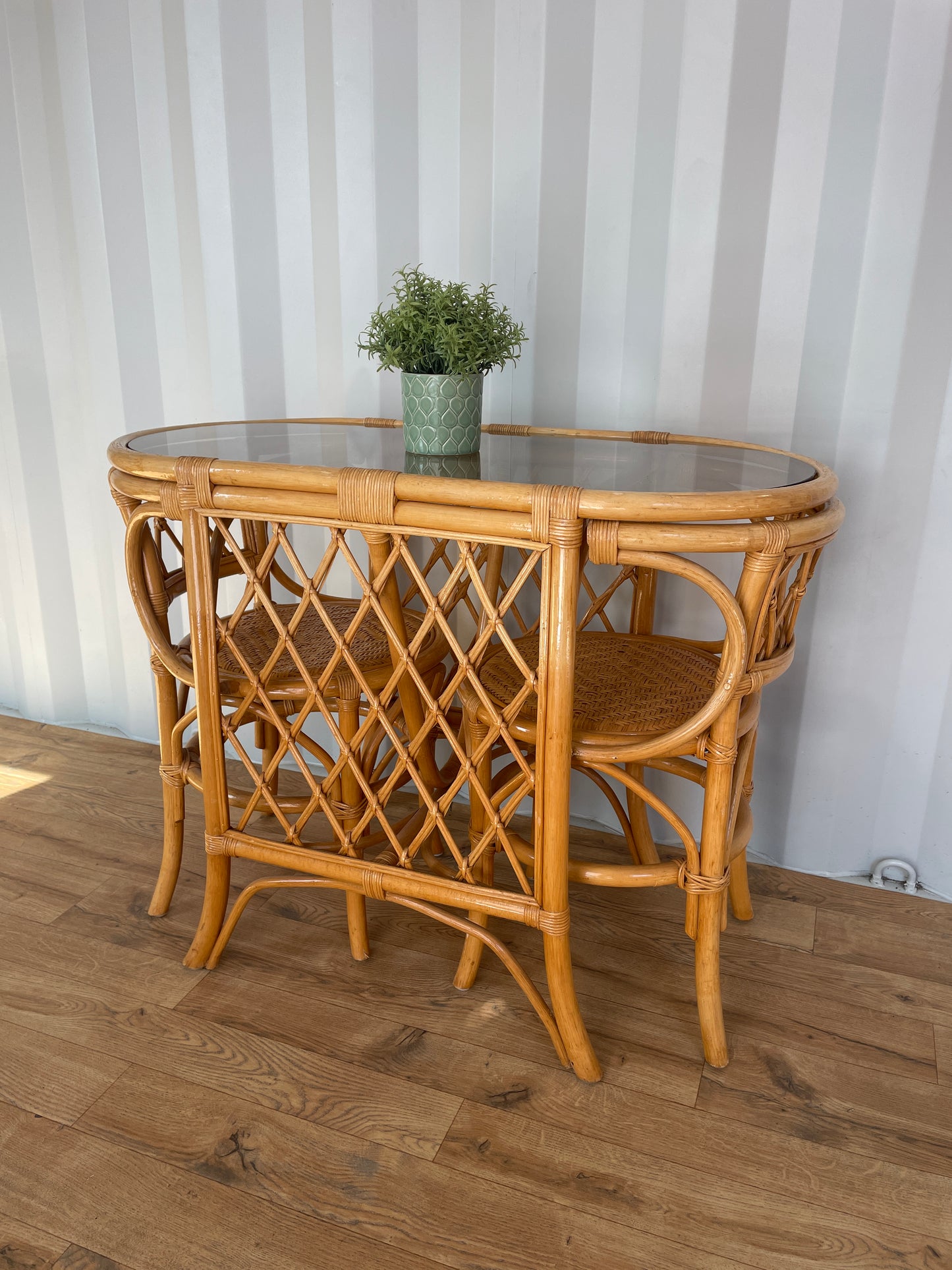 Vintage 1970's Wicker Table & 2 Chairs Bistro Set