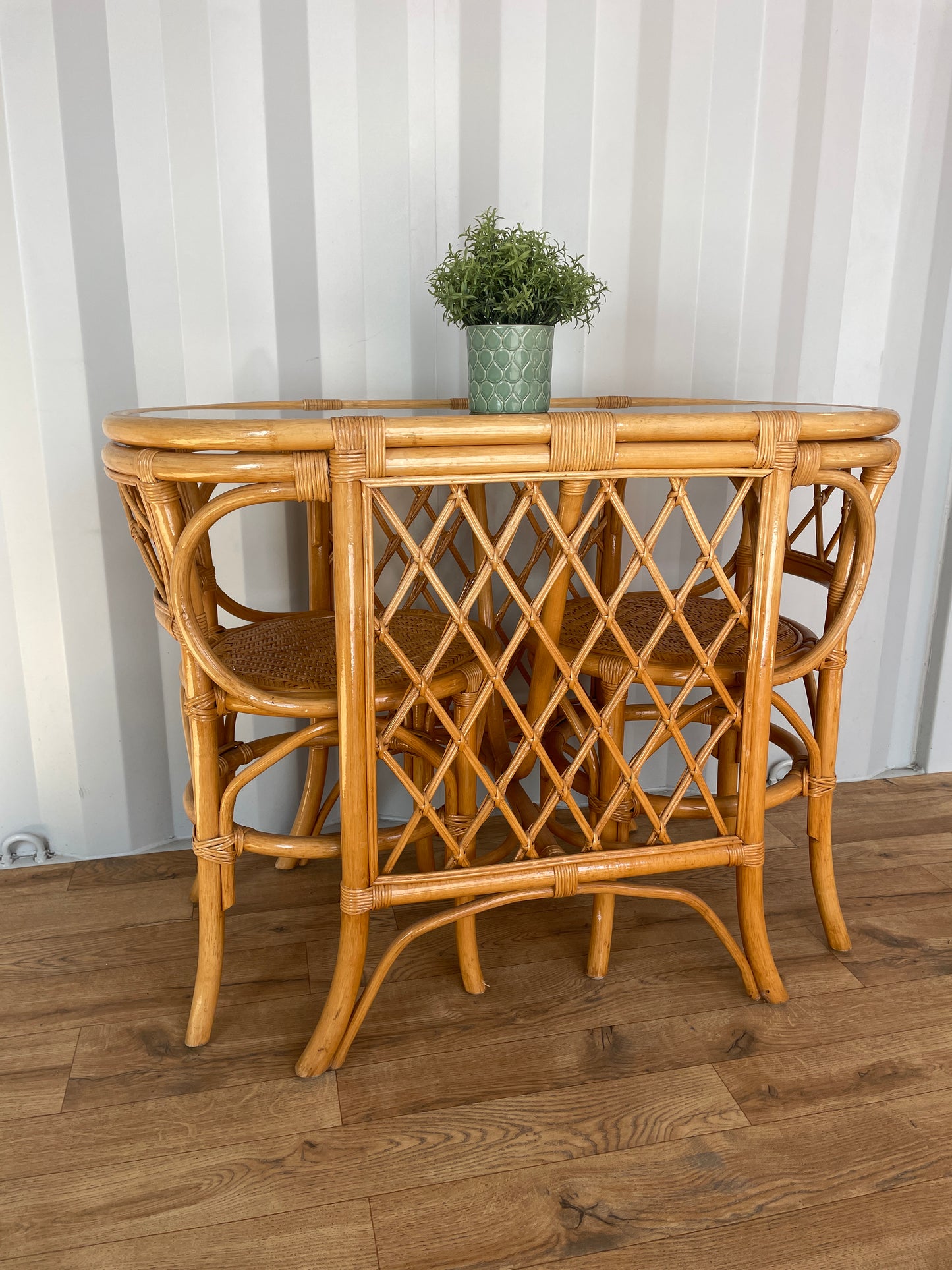 Vintage 1970's Wicker Table & 2 Chairs Bistro Set