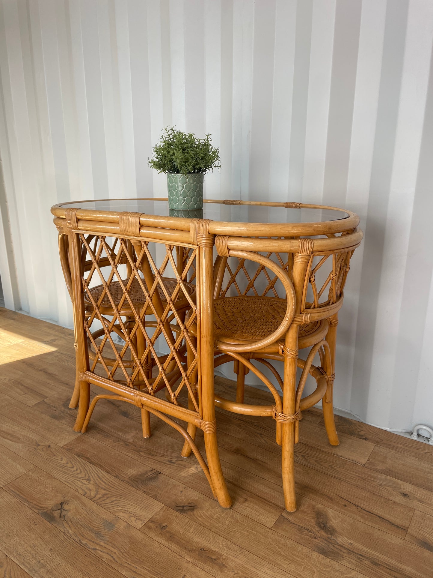 Vintage 1970's Wicker Table & 2 Chairs Bistro Set