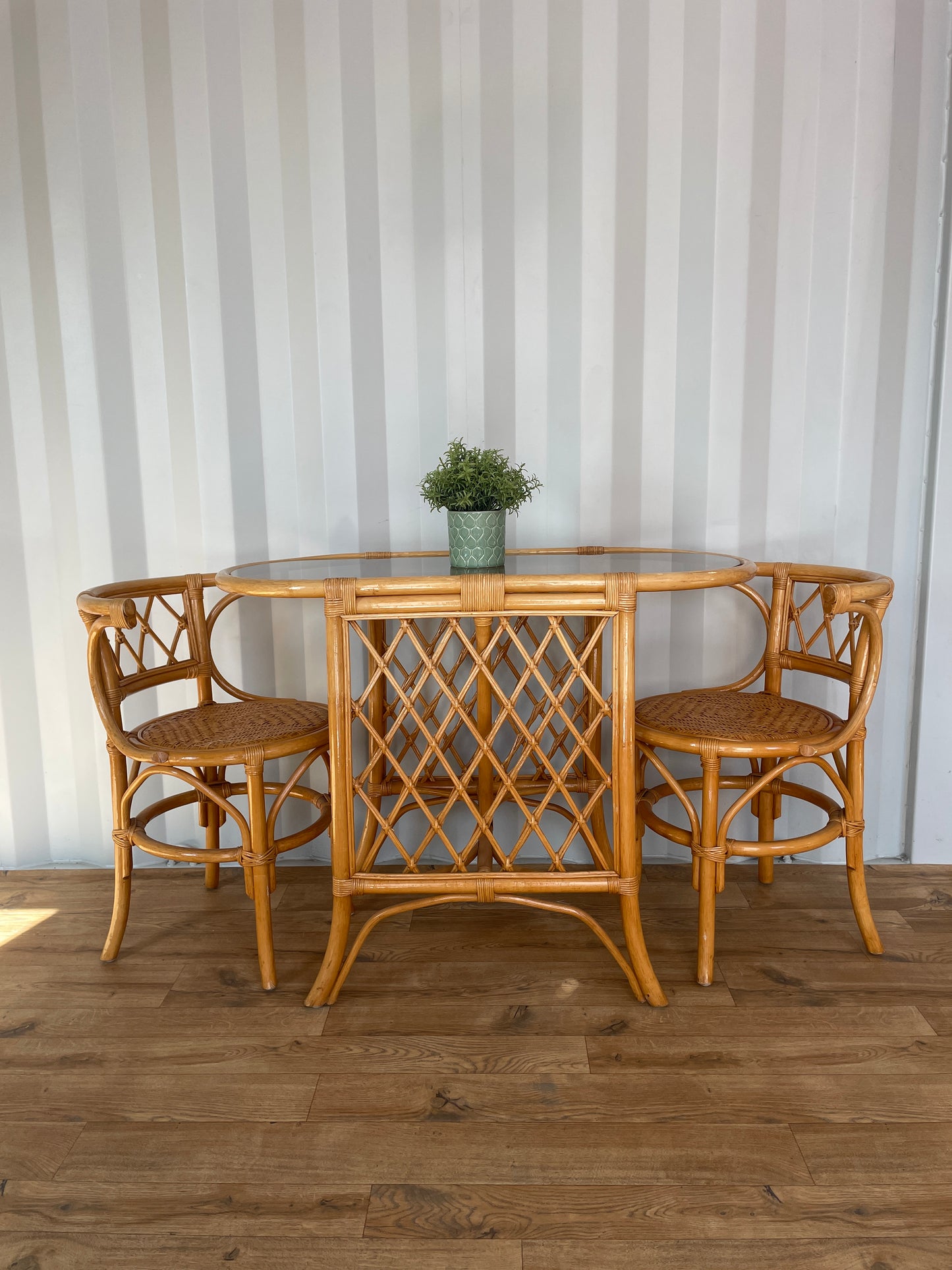 Vintage 1970's Wicker Table & 2 Chairs Bistro Set