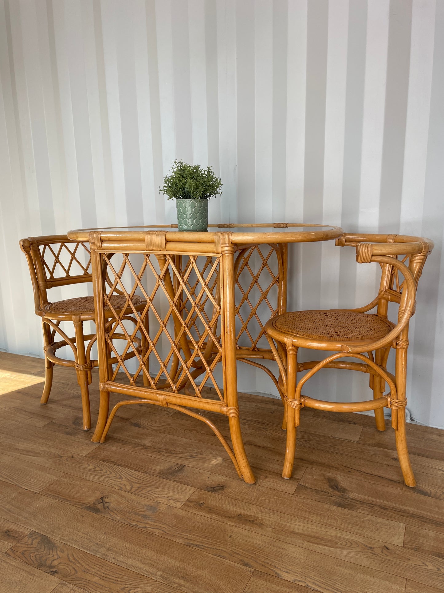 Vintage 1970's Wicker Table & 2 Chairs Bistro Set