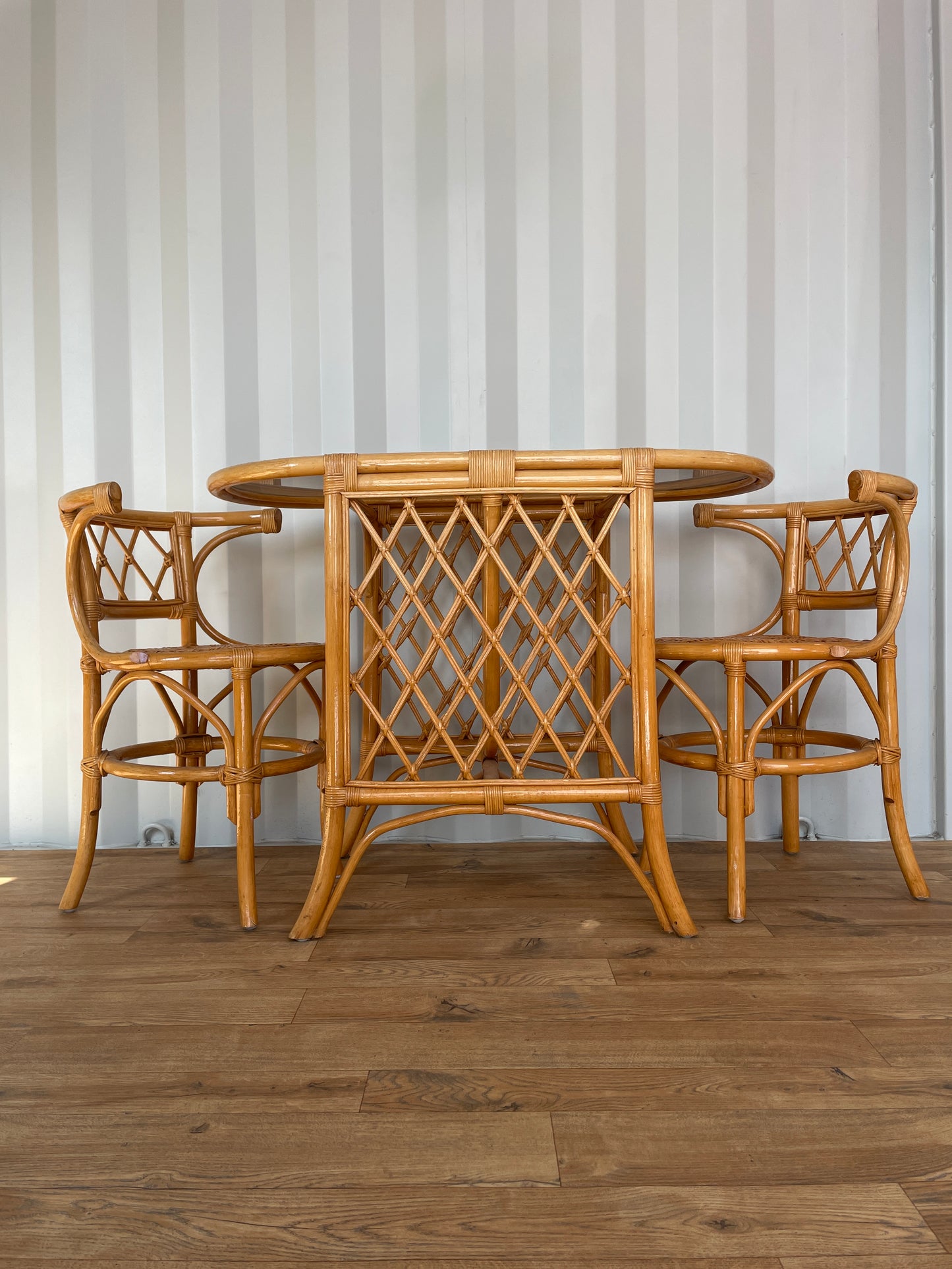 Vintage 1970's Wicker Table & 2 Chairs Bistro Set