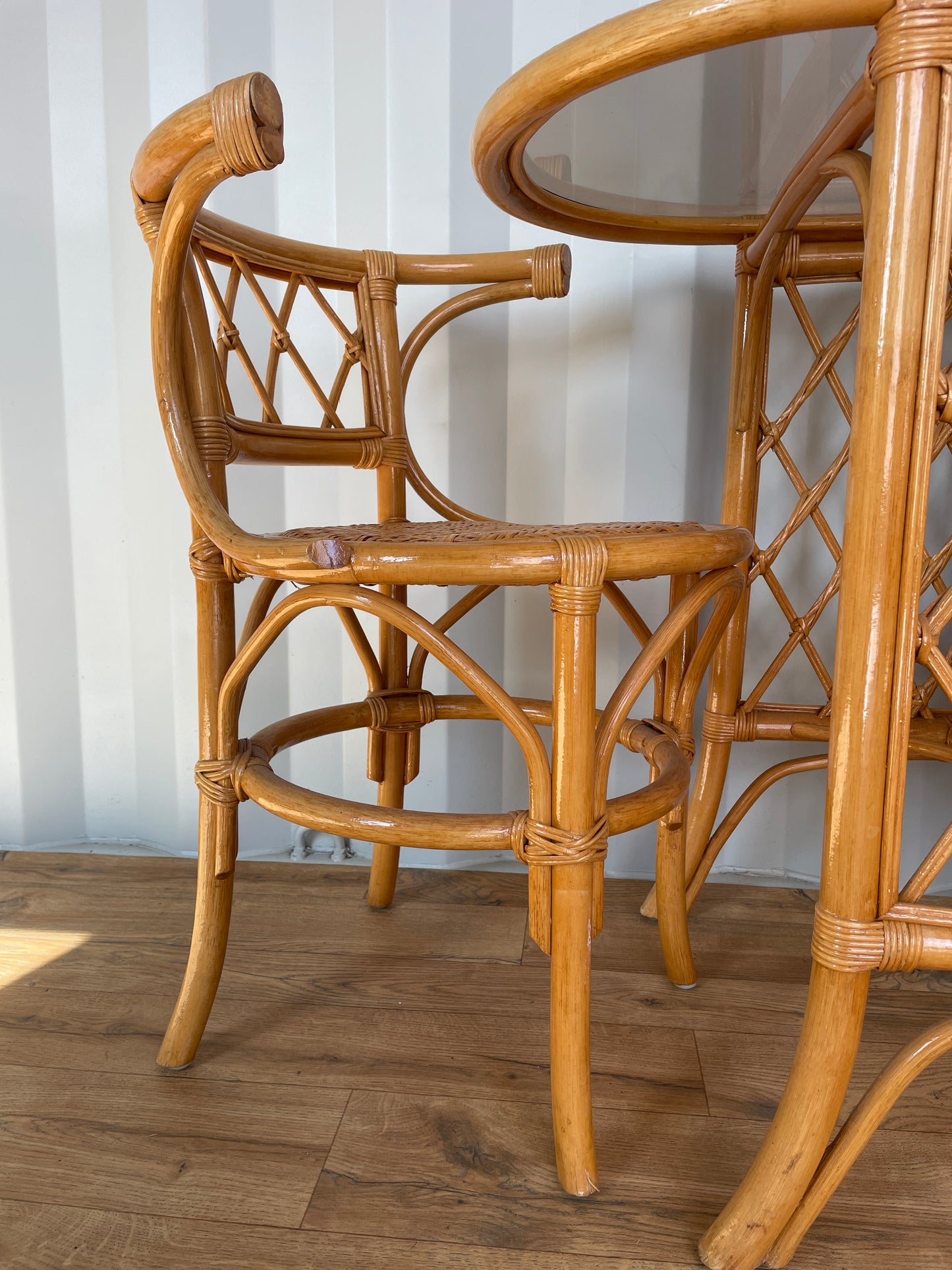 Vintage 1970's Wicker Table & 2 Chairs Bistro Set