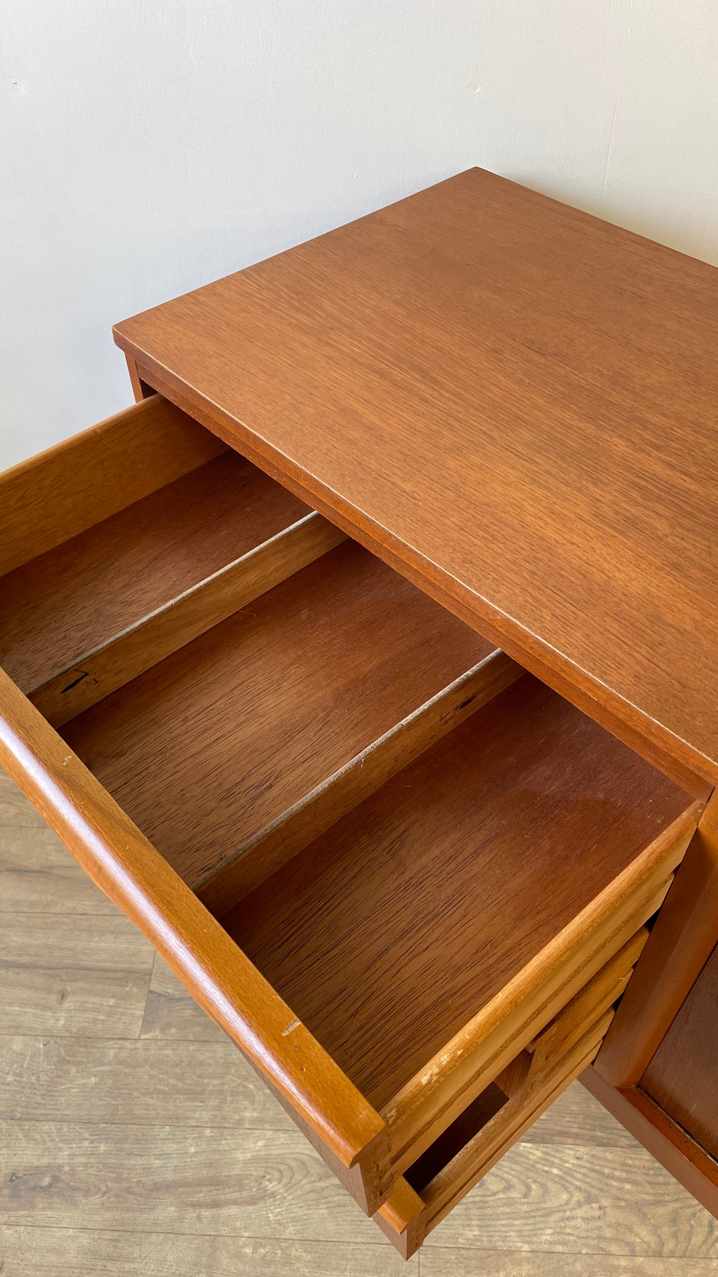 Mid-Century Teak Sideboard with Sculpted Handles & Sliding Doors | 1960s Danish Style