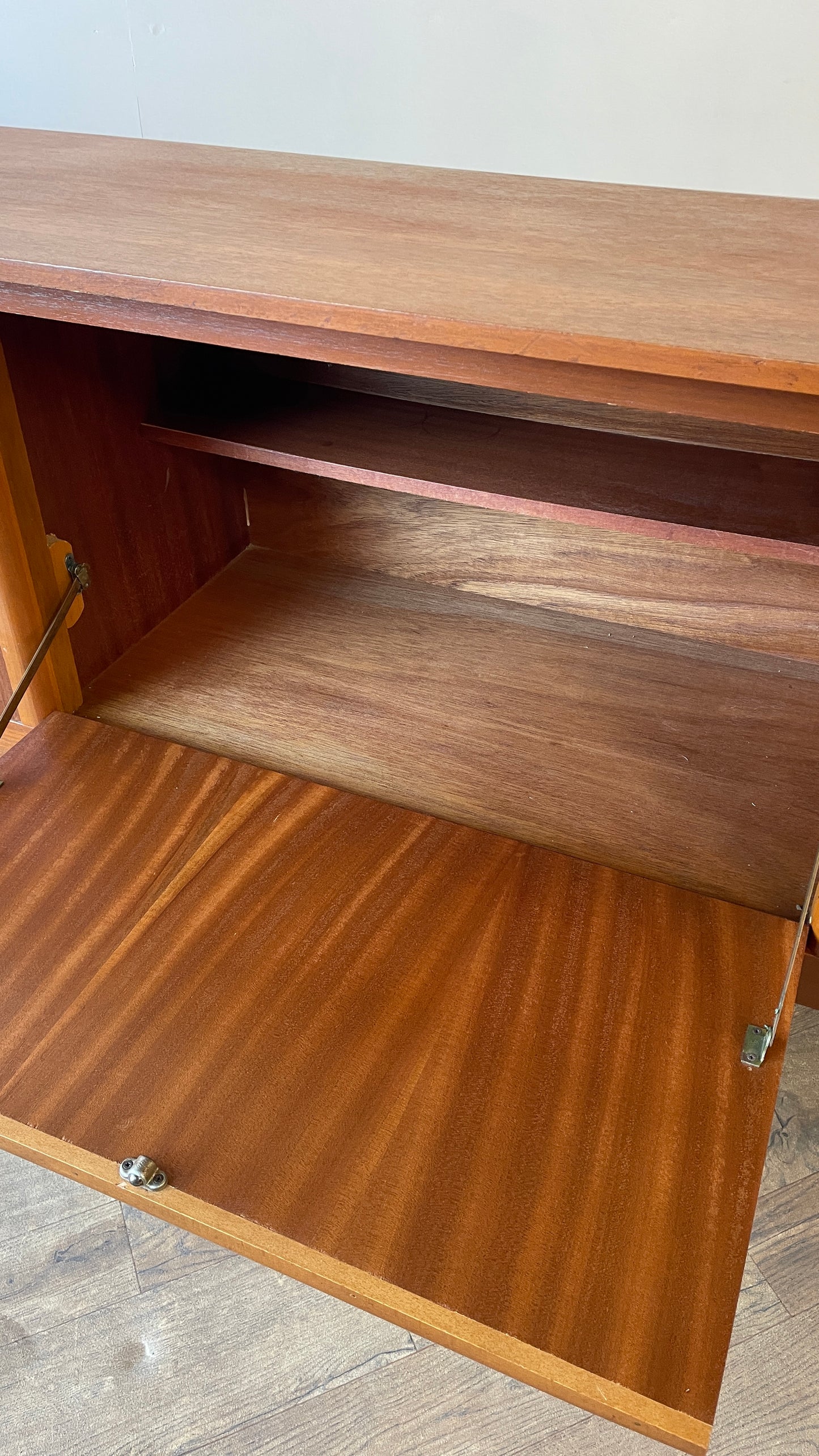 Mid-Century Teak Sideboard with Sculpted Handles & Sliding Doors | 1960s Danish Style