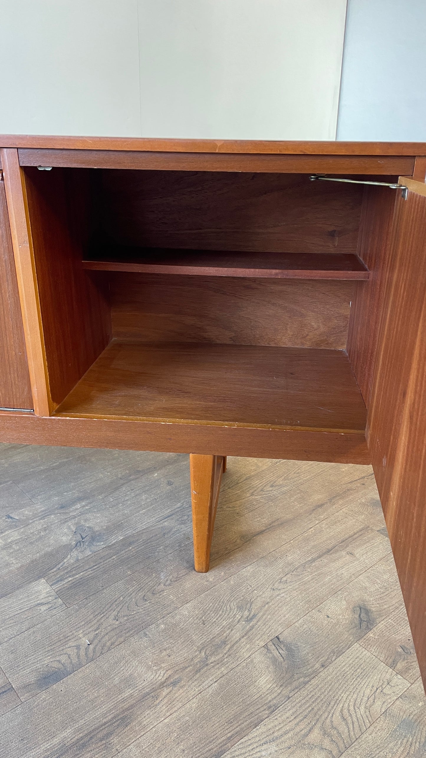 Mid-Century Teak Sideboard with Sculpted Handles & Sliding Doors | 1960s Danish Style
