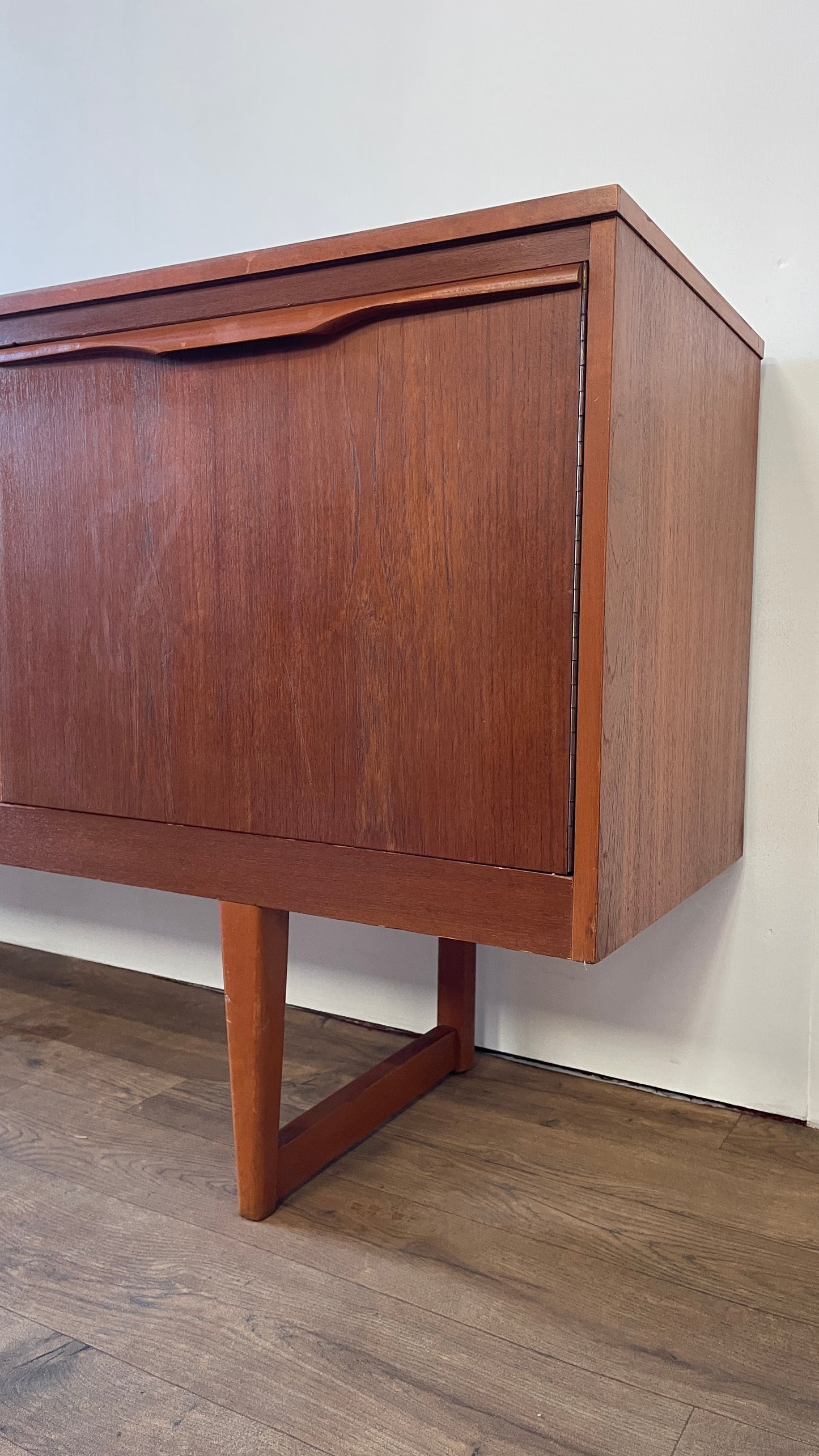 Mid-Century Teak Sideboard with Sculpted Handles & Sliding Doors | 1960s Danish Style