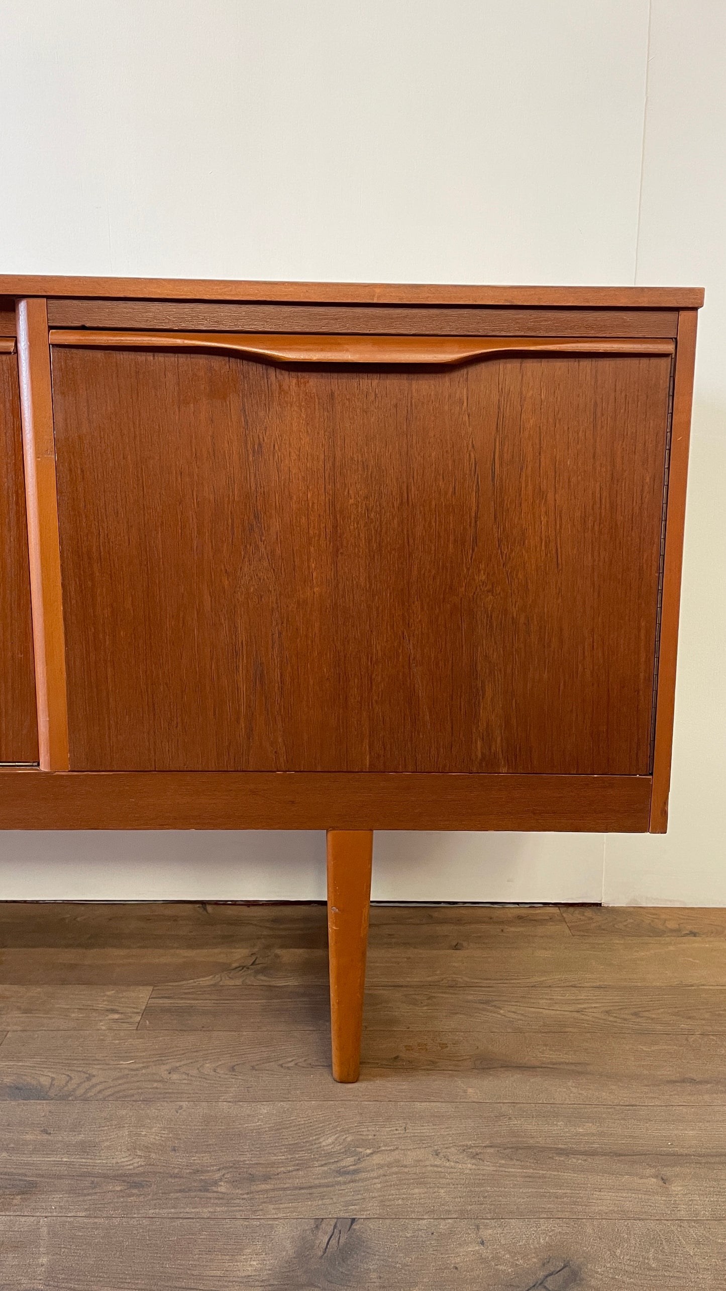 Mid-Century Teak Sideboard with Sculpted Handles & Sliding Doors | 1960s Danish Style