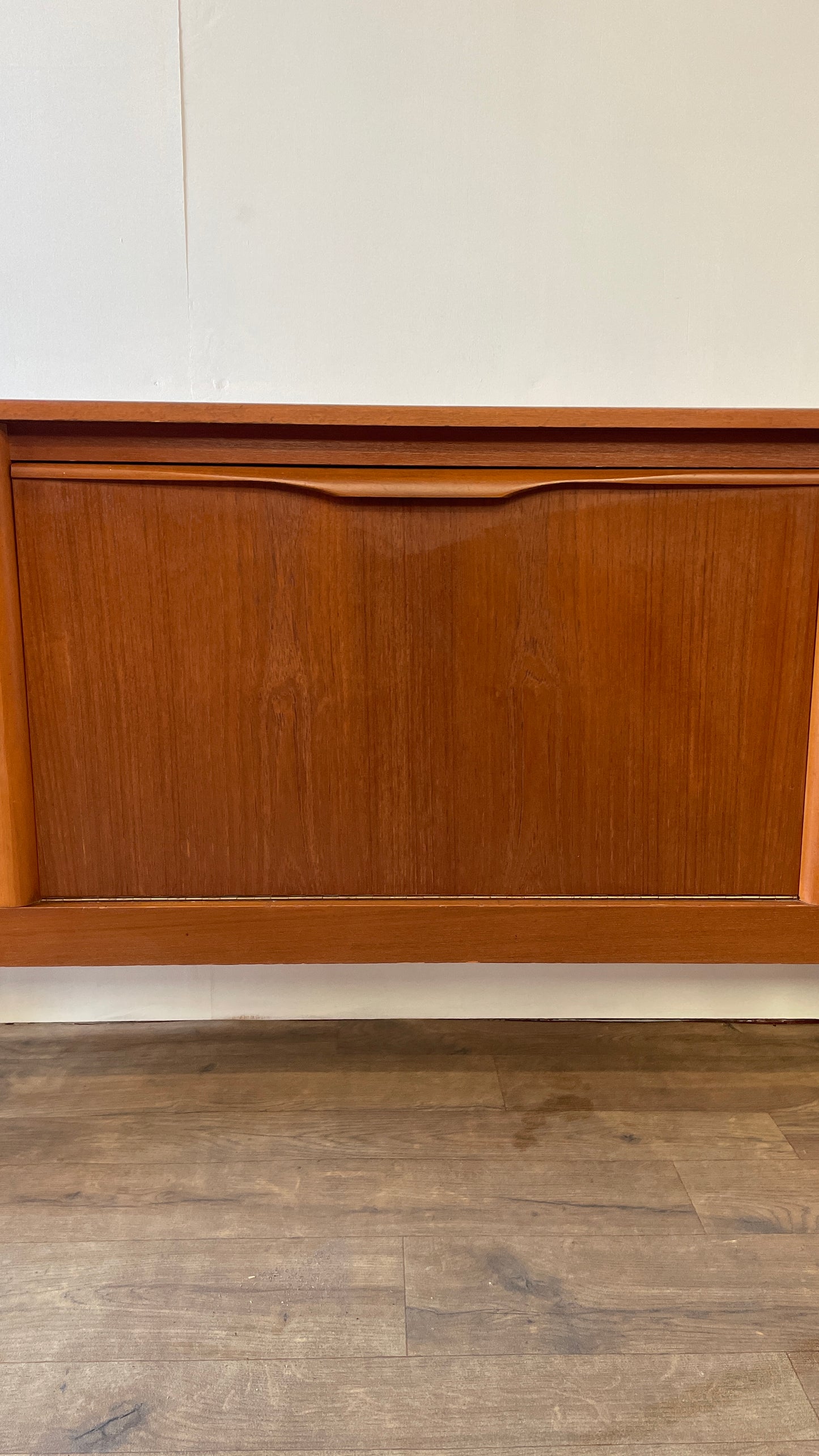 Mid-Century Teak Sideboard with Sculpted Handles & Sliding Doors | 1960s Danish Style