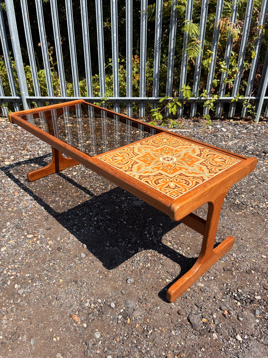 G Plan Mid-Century Teak Coffee Table with Smoked Glass & Tiled Top | Vintage Retro