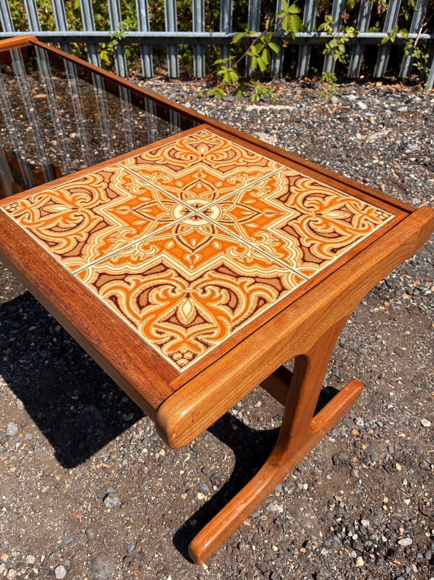 G Plan Mid-Century Teak Coffee Table with Smoked Glass & Tiled Top | Vintage Retro
