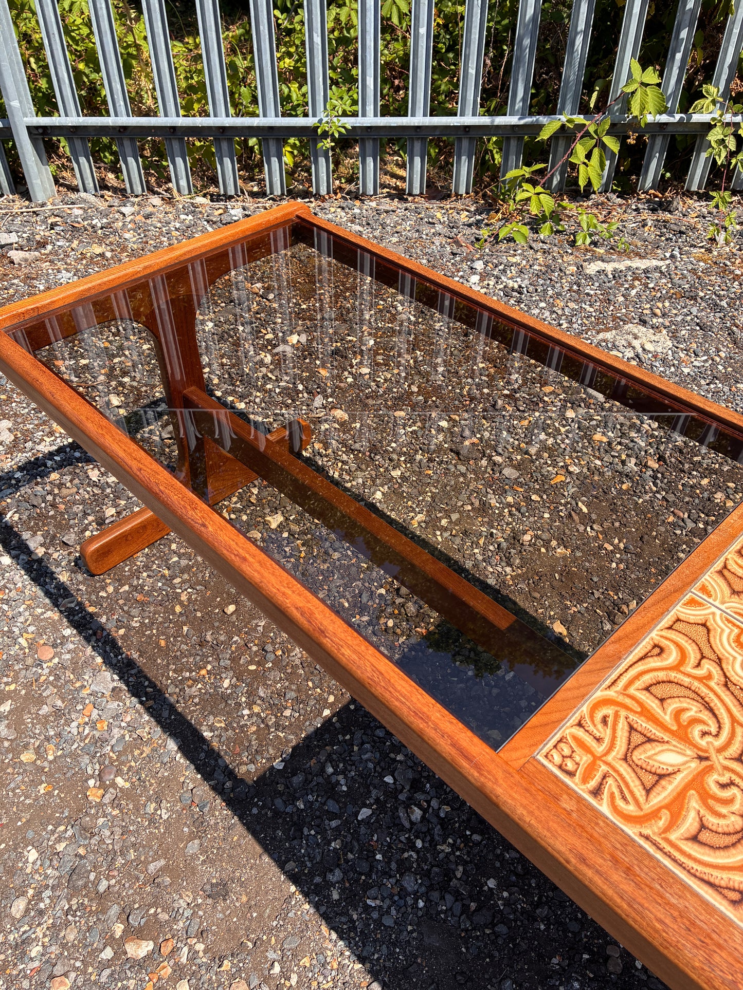 G Plan Mid-Century Teak Coffee Table with Smoked Glass & Tiled Top | Vintage Retro