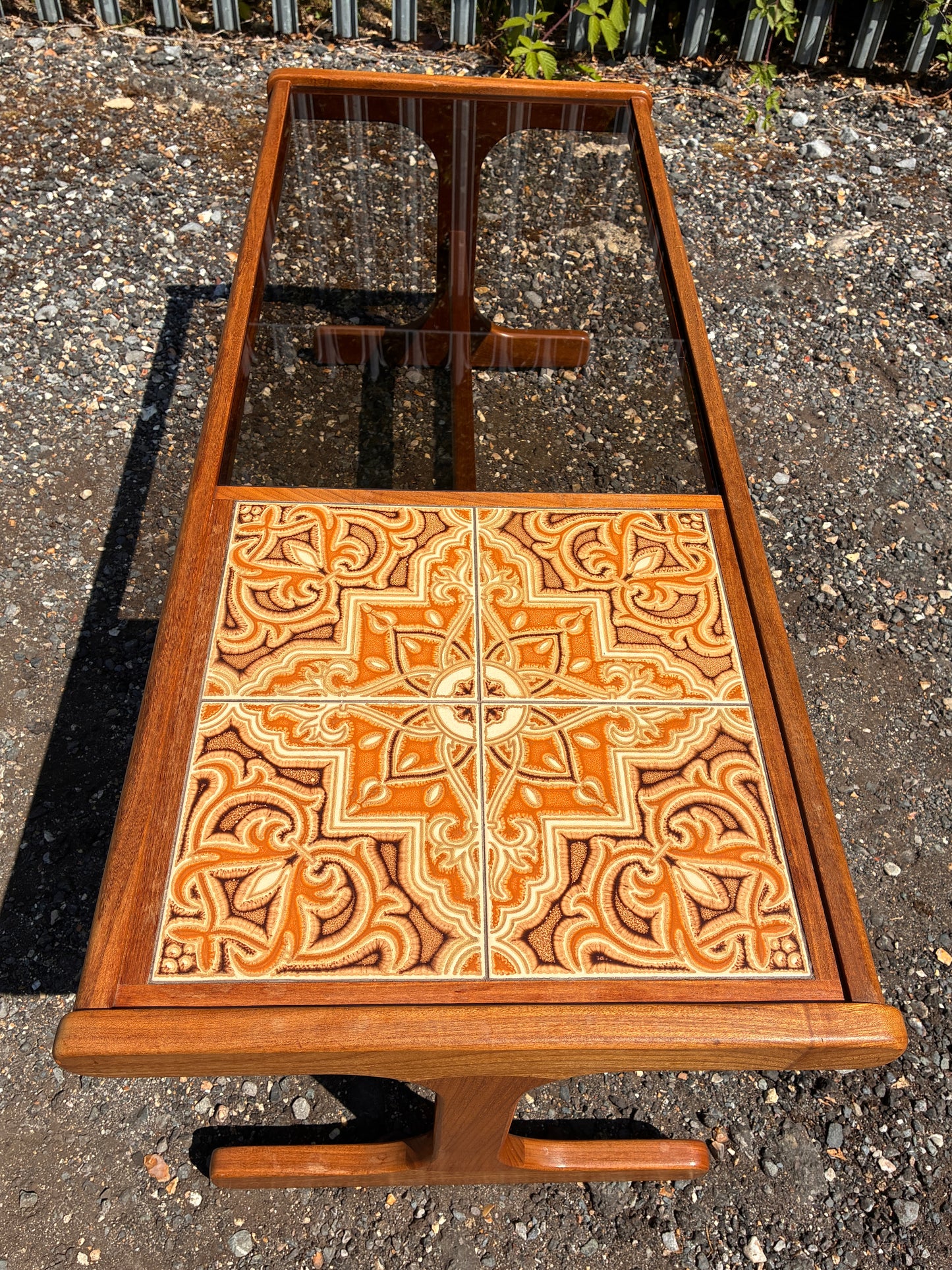 G Plan Mid-Century Teak Coffee Table with Smoked Glass & Tiled Top | Vintage Retro