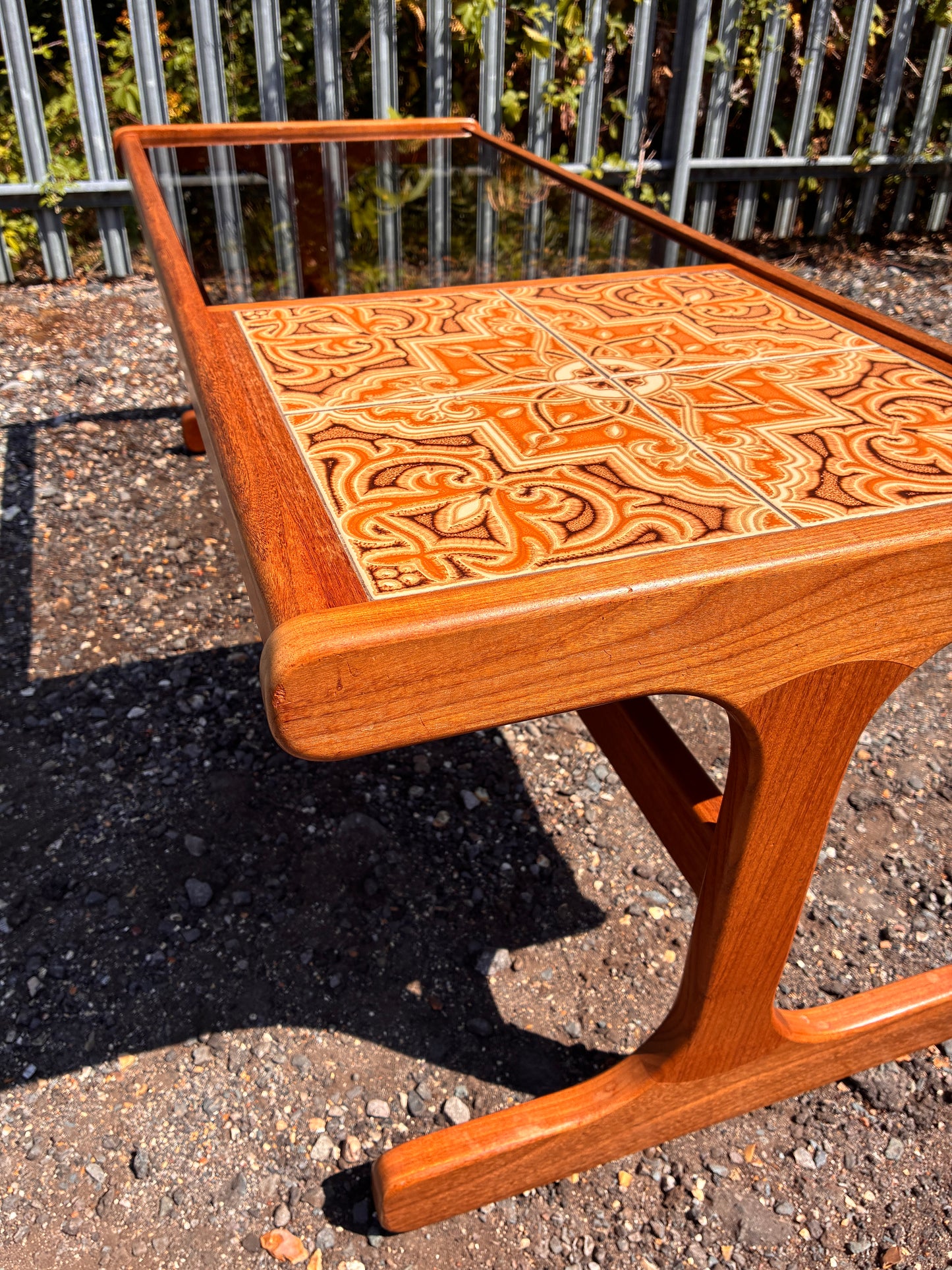 G Plan Mid-Century Teak Coffee Table with Smoked Glass & Tiled Top | Vintage Retro