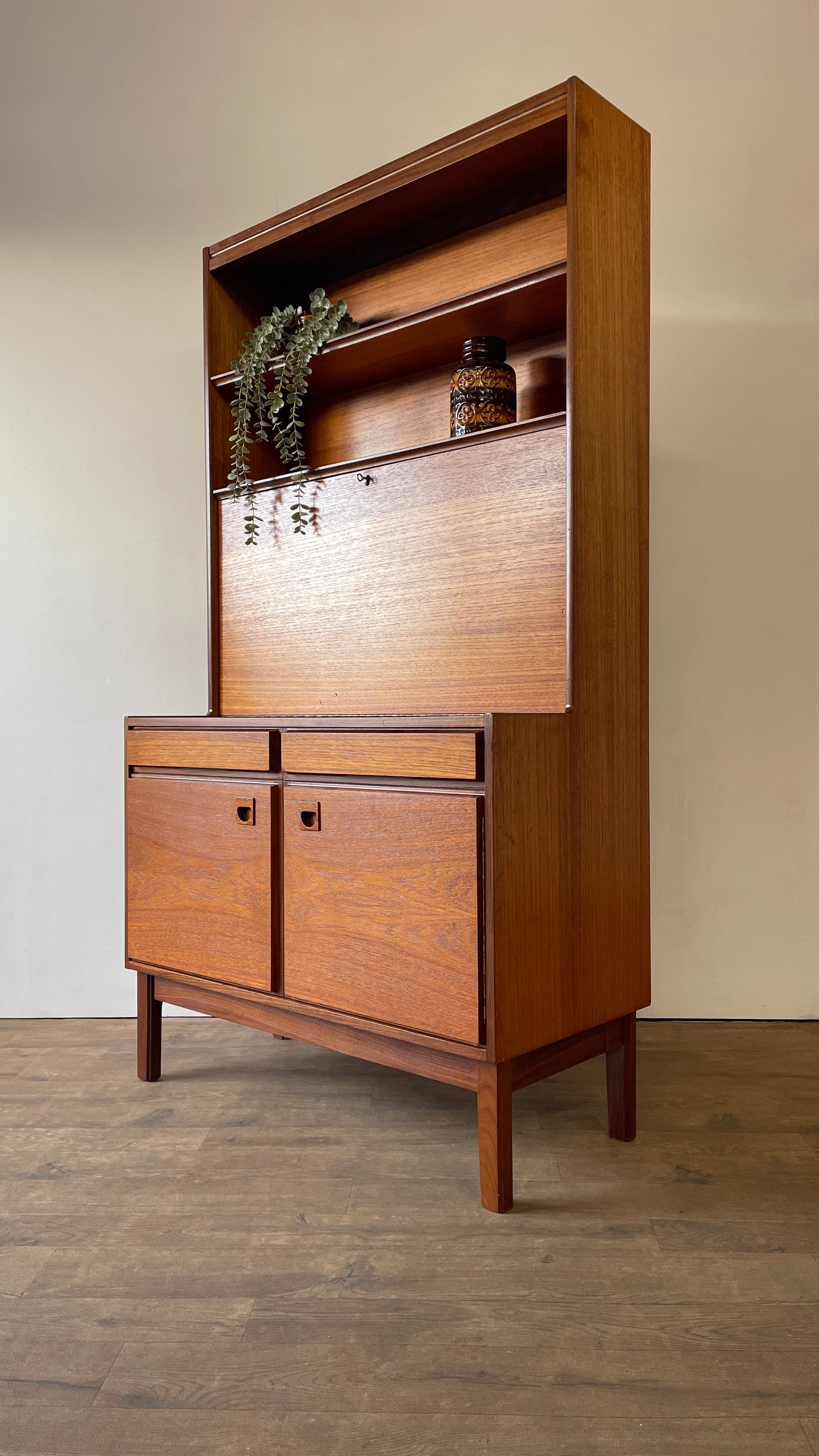 Mid-Century Teak Bookcase Bureau by Vanson | Danish Style Writing Desk & Shelving Unit
