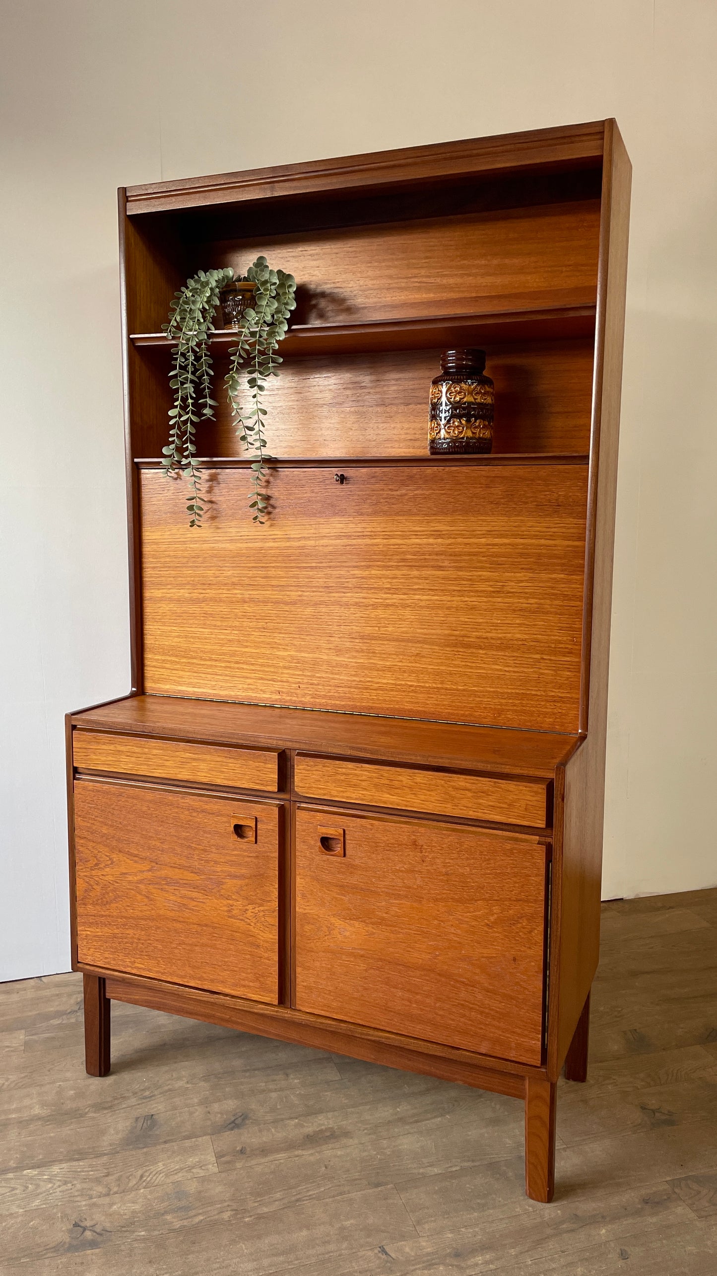 Mid-Century Teak Bookcase Bureau by Vanson | Danish Style Writing Desk & Shelving Unit