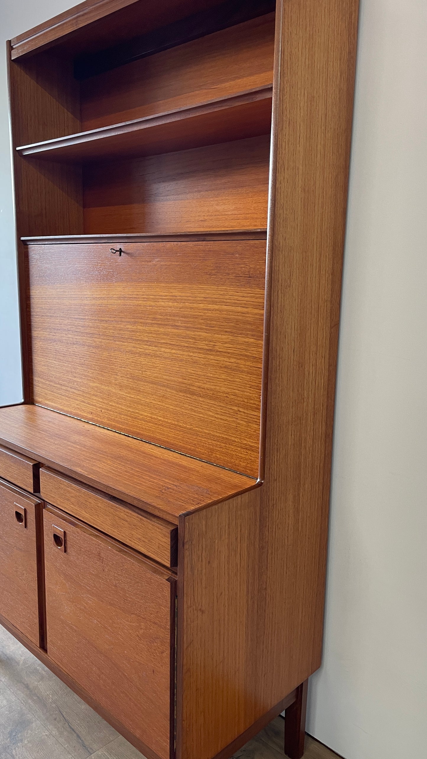 Mid-Century Teak Bookcase Bureau by Vanson | Danish Style Writing Desk & Shelving Unit