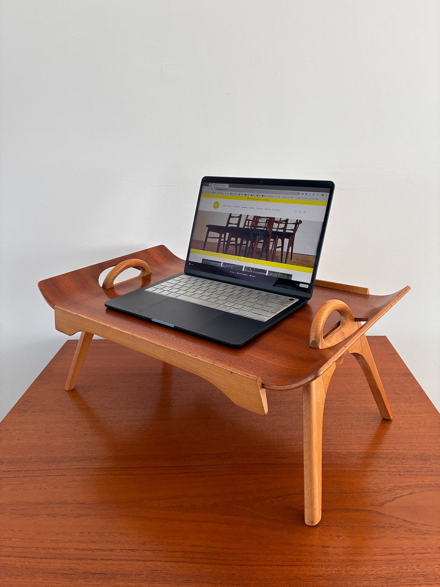 Mid-Century Centurion Folding Breakfast Tray Table by Paragon 1950s Teak Serving Bed Laptop Table