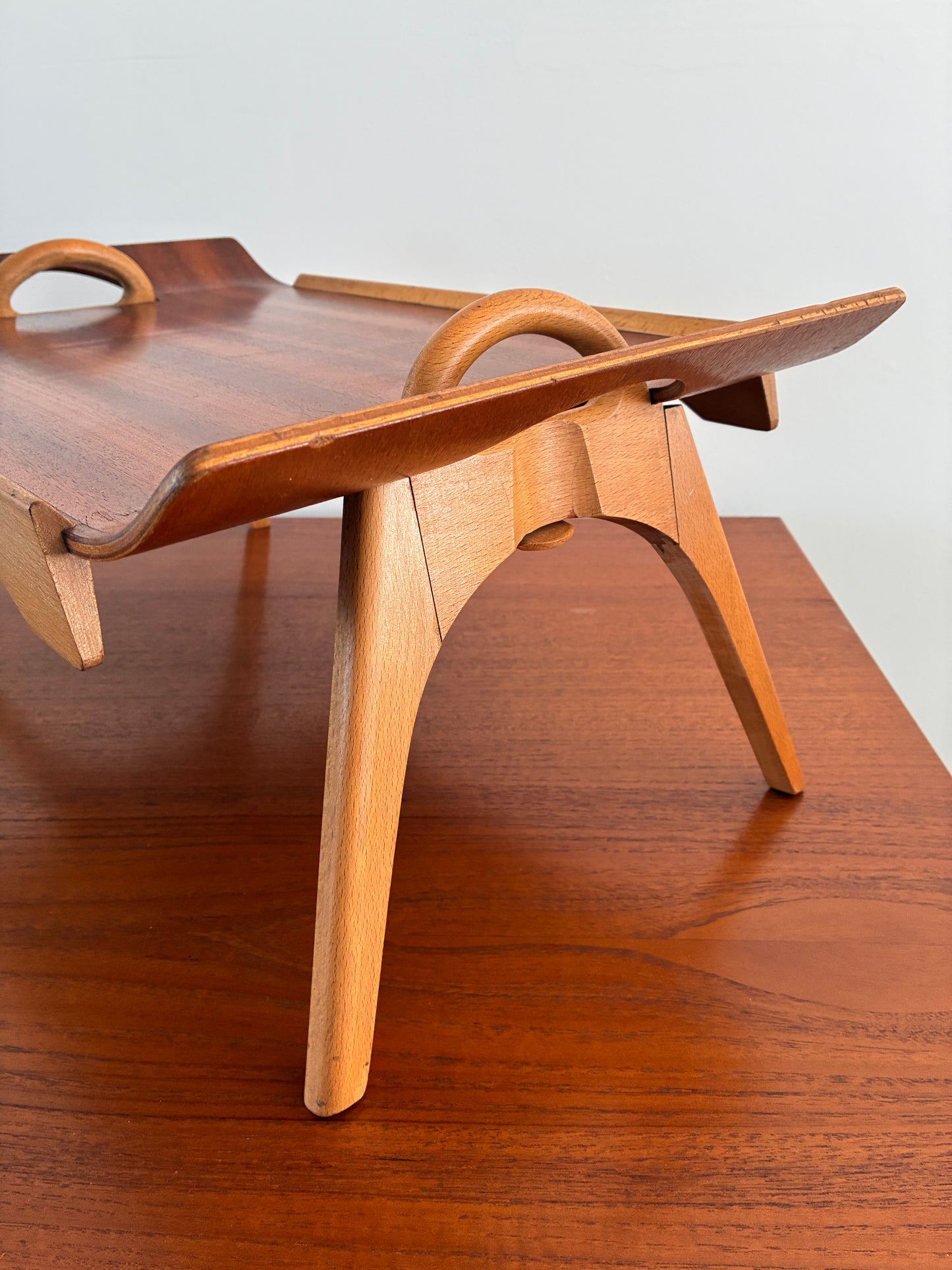 Mid-Century Centurion Folding Breakfast Tray Table by Paragon 1950s Teak Serving Bed Laptop Table