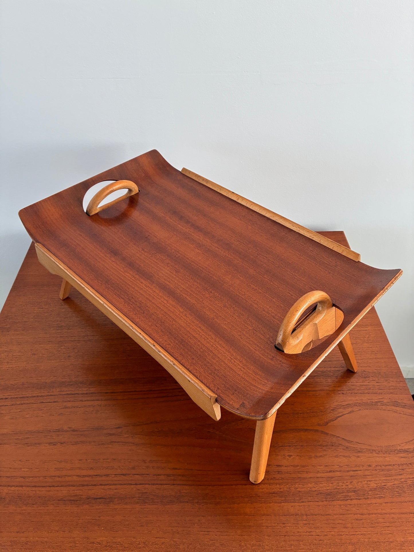 Mid-Century Centurion Folding Breakfast Tray Table by Paragon 1950s Teak Serving Bed Laptop Table