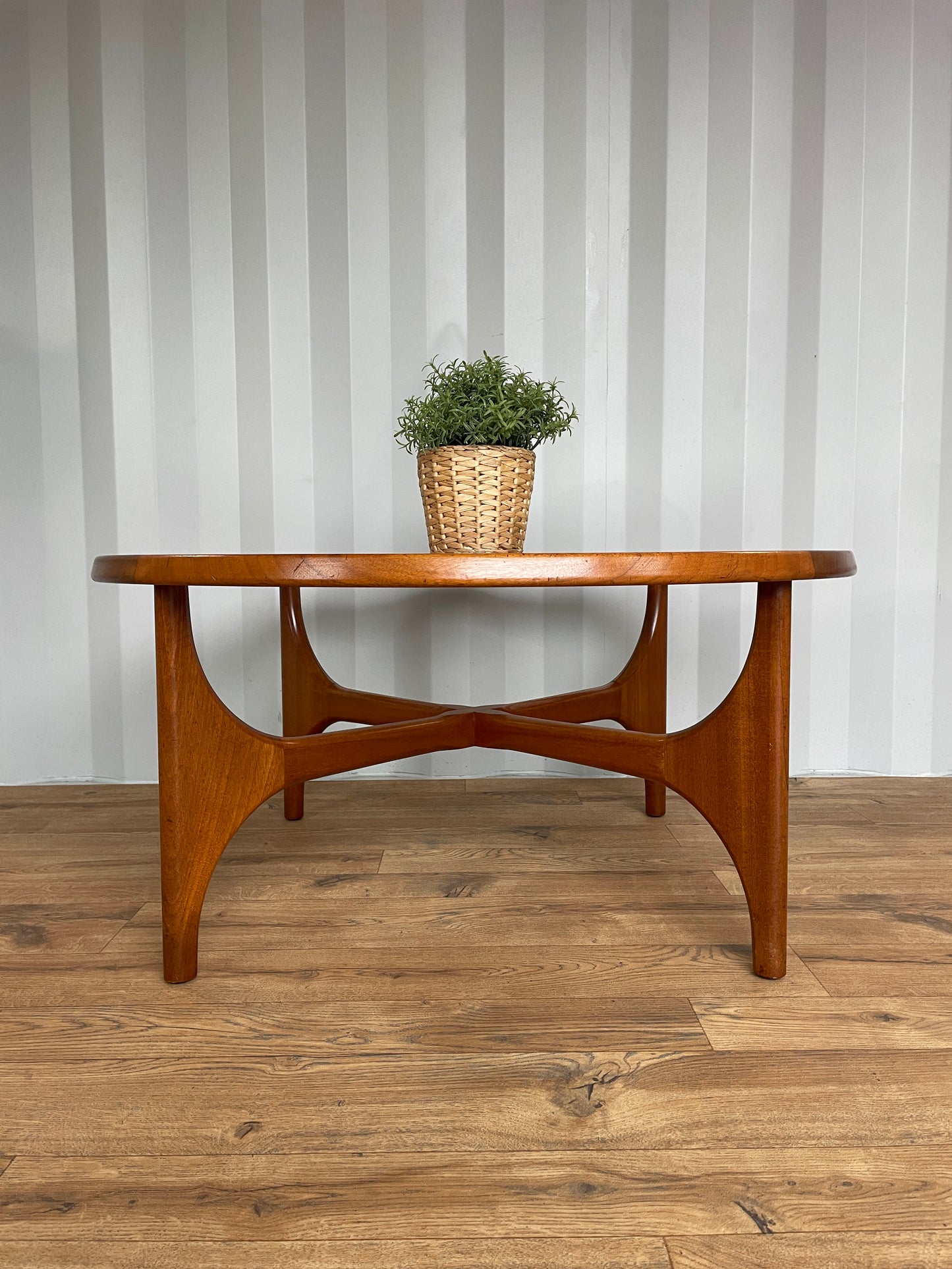 Mid-Century Round Teak Stateroom Stonehill Coffee Table w/ Glass Top