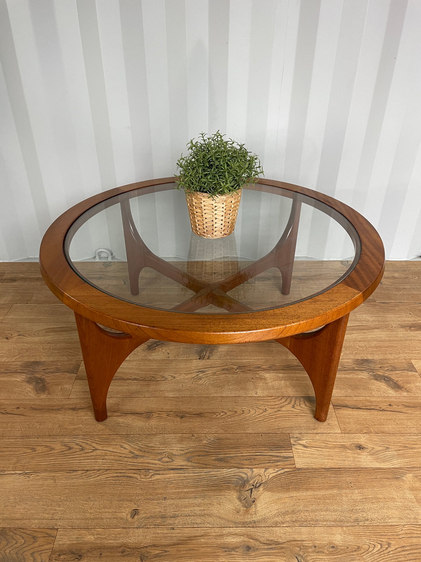 Mid-Century Round Teak Stateroom Stonehill Coffee Table w/ Glass Top