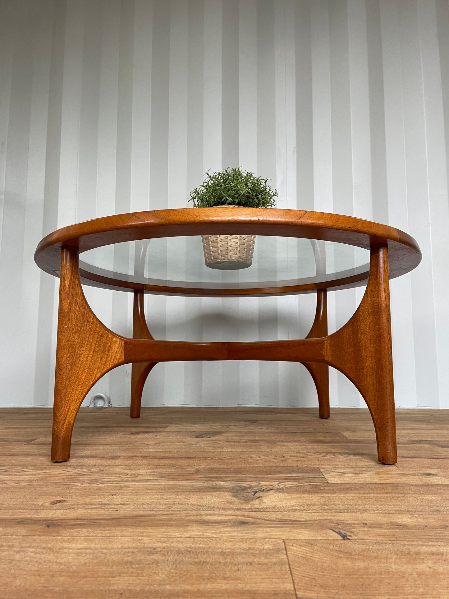 Mid-Century Round Teak Stateroom Stonehill Coffee Table w/ Glass Top