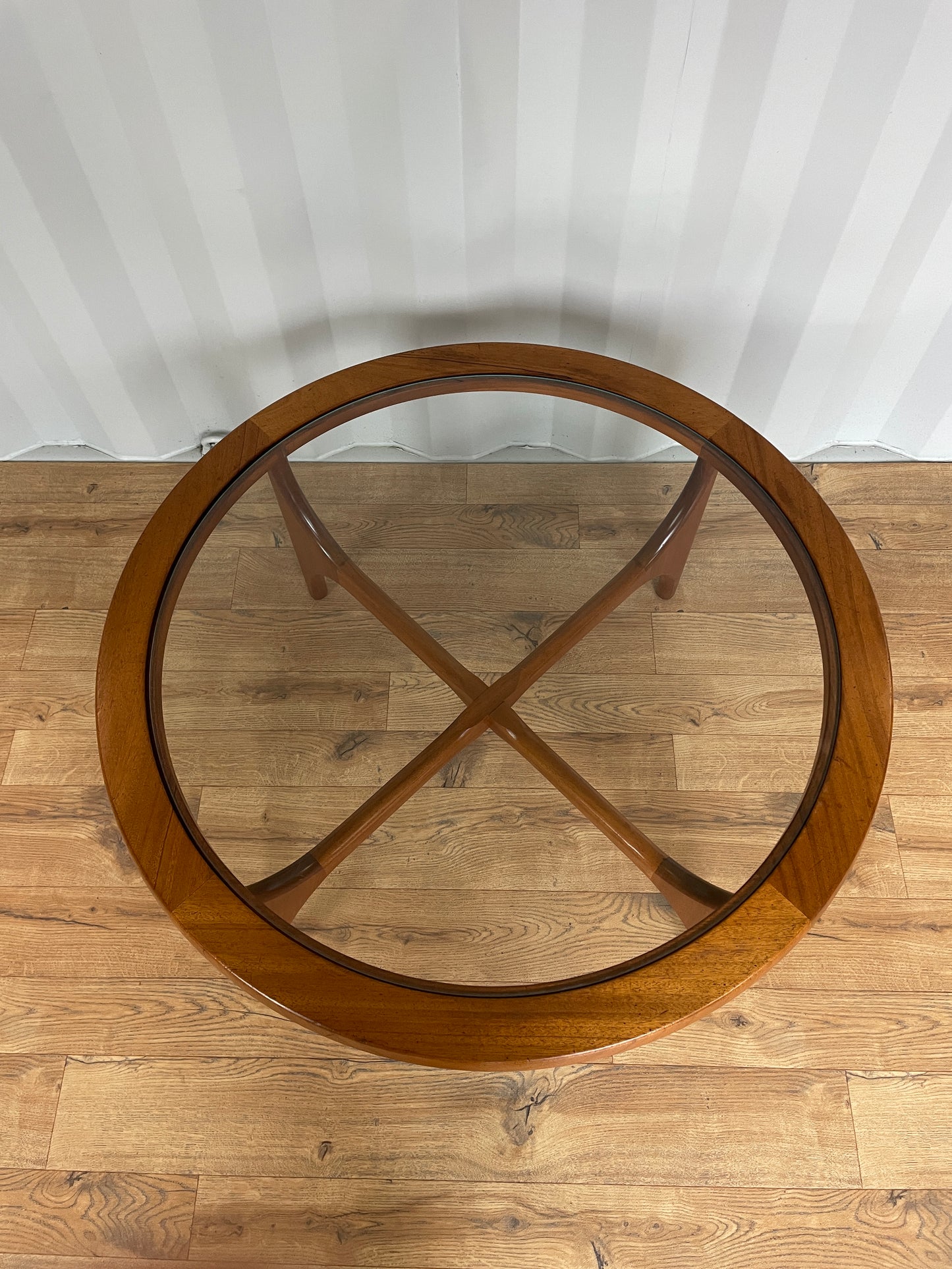 Mid-Century Round Teak Stateroom Stonehill Coffee Table w/ Glass Top