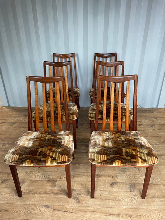 Set of 6 G Plan Dining Chairs w/ Original Fabric - Mid-Century