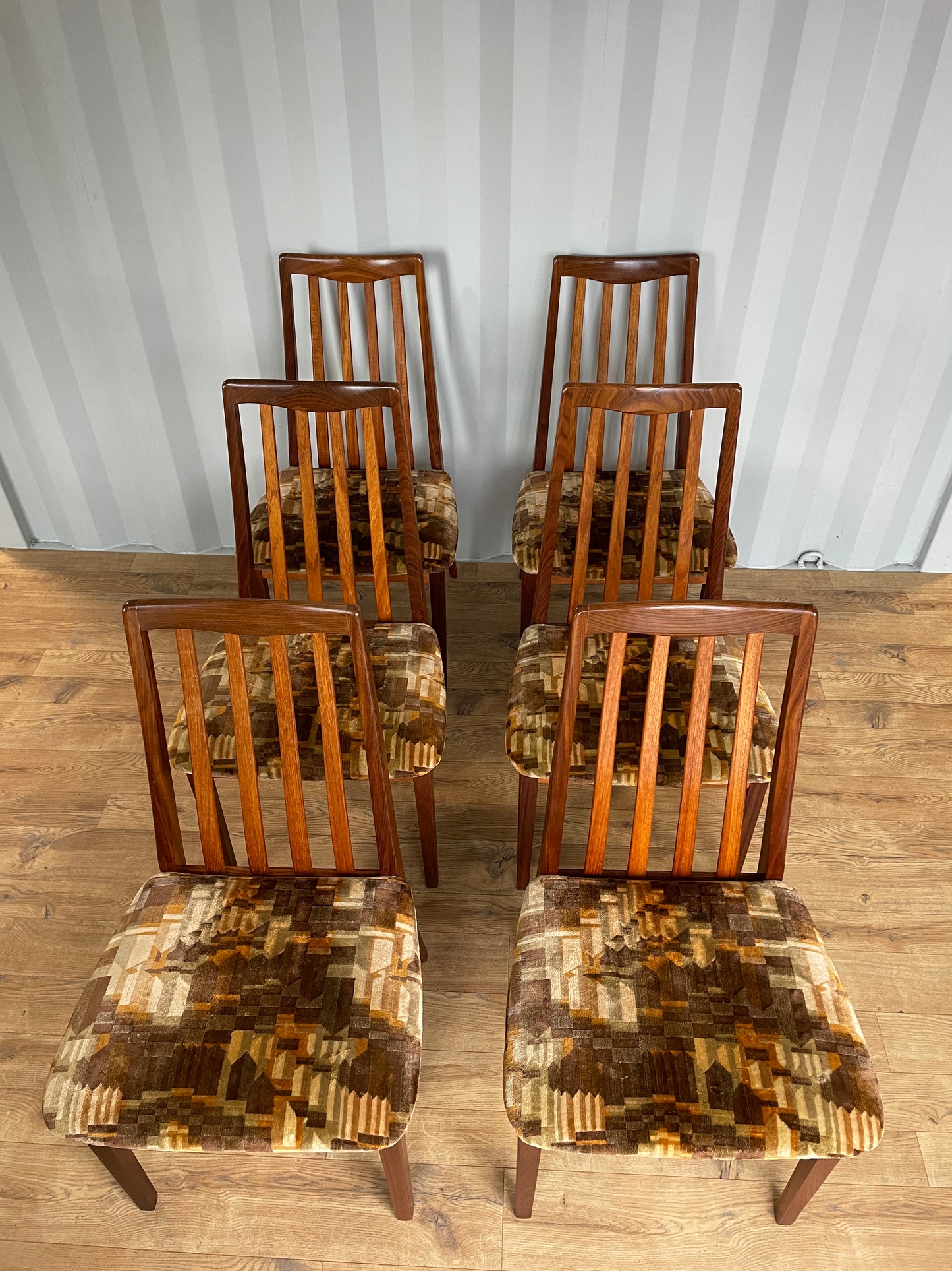 Set of 6 G Plan Dining Chairs w/ Original Fabric - Mid-Century