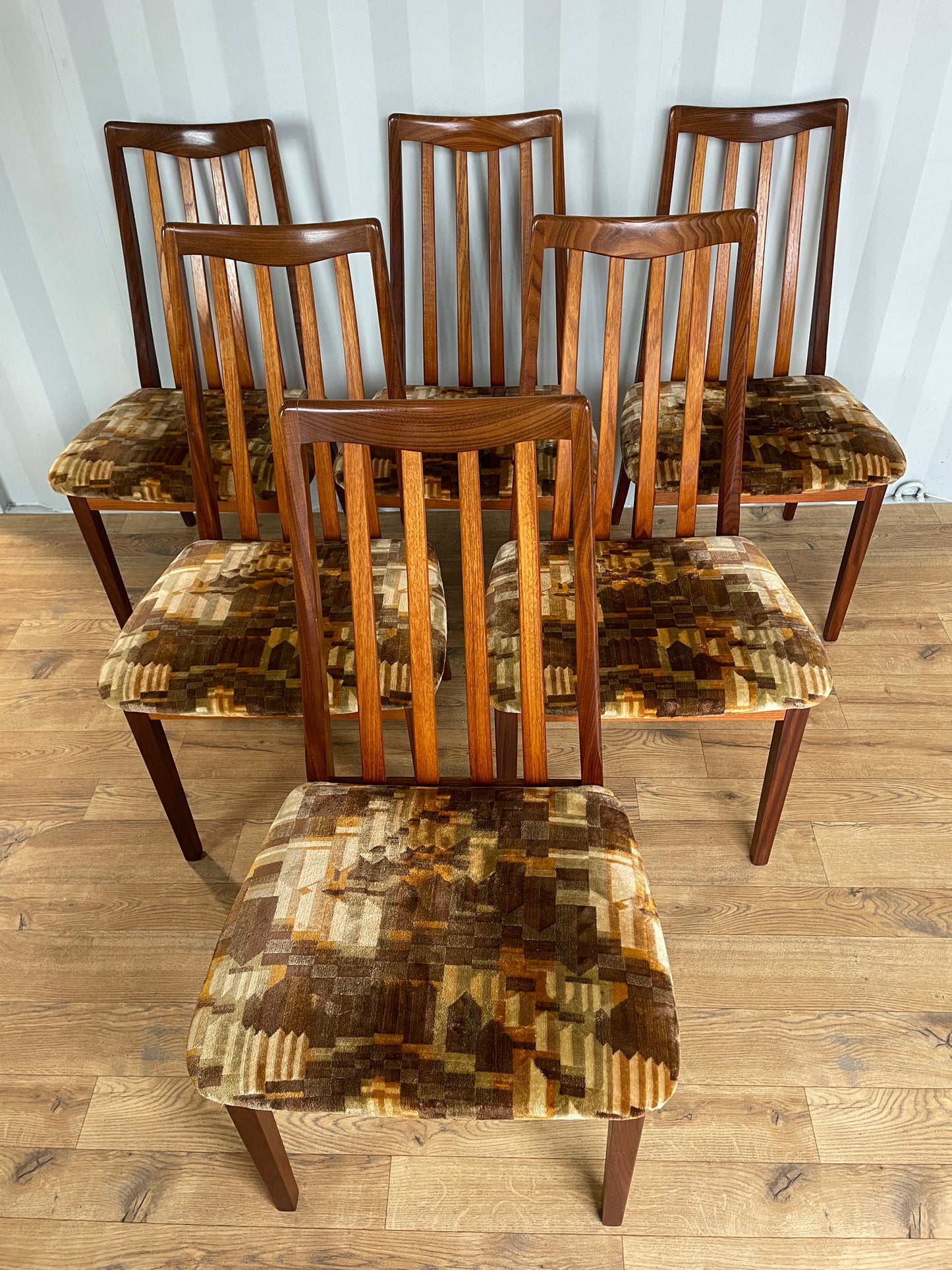 Set of 6 G Plan Dining Chairs w/ Original Fabric - Mid-Century