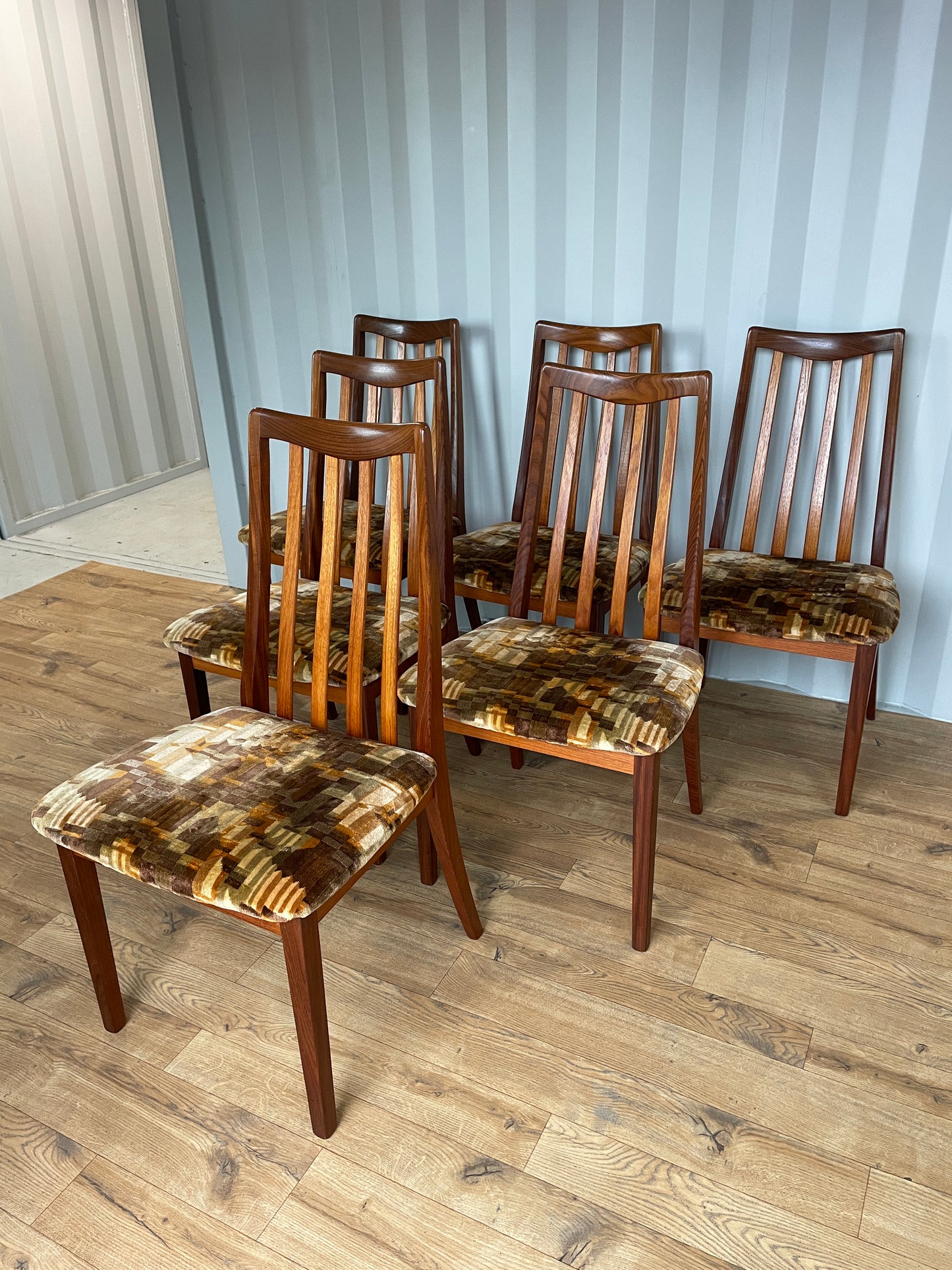 Set of 6 G Plan Dining Chairs w/ Original Fabric - Mid-Century