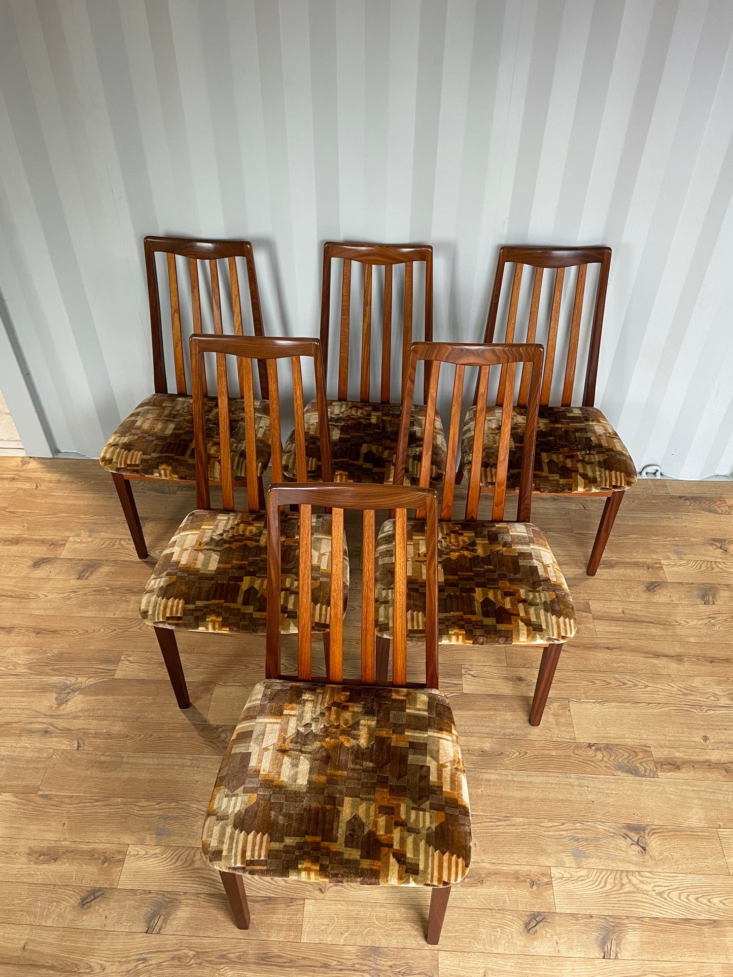 Set of 6 G Plan Dining Chairs w/ Original Fabric - Mid-Century