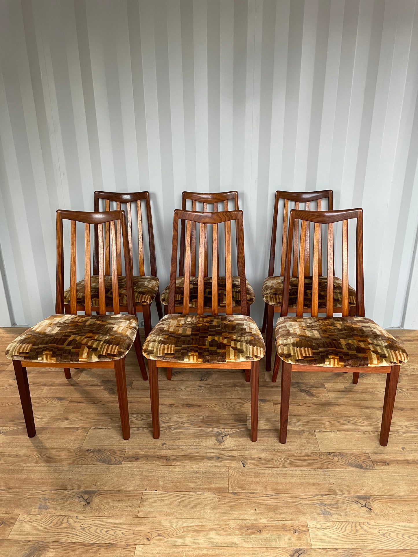Set of 6 G Plan Dining Chairs w/ Original Fabric - Mid-Century