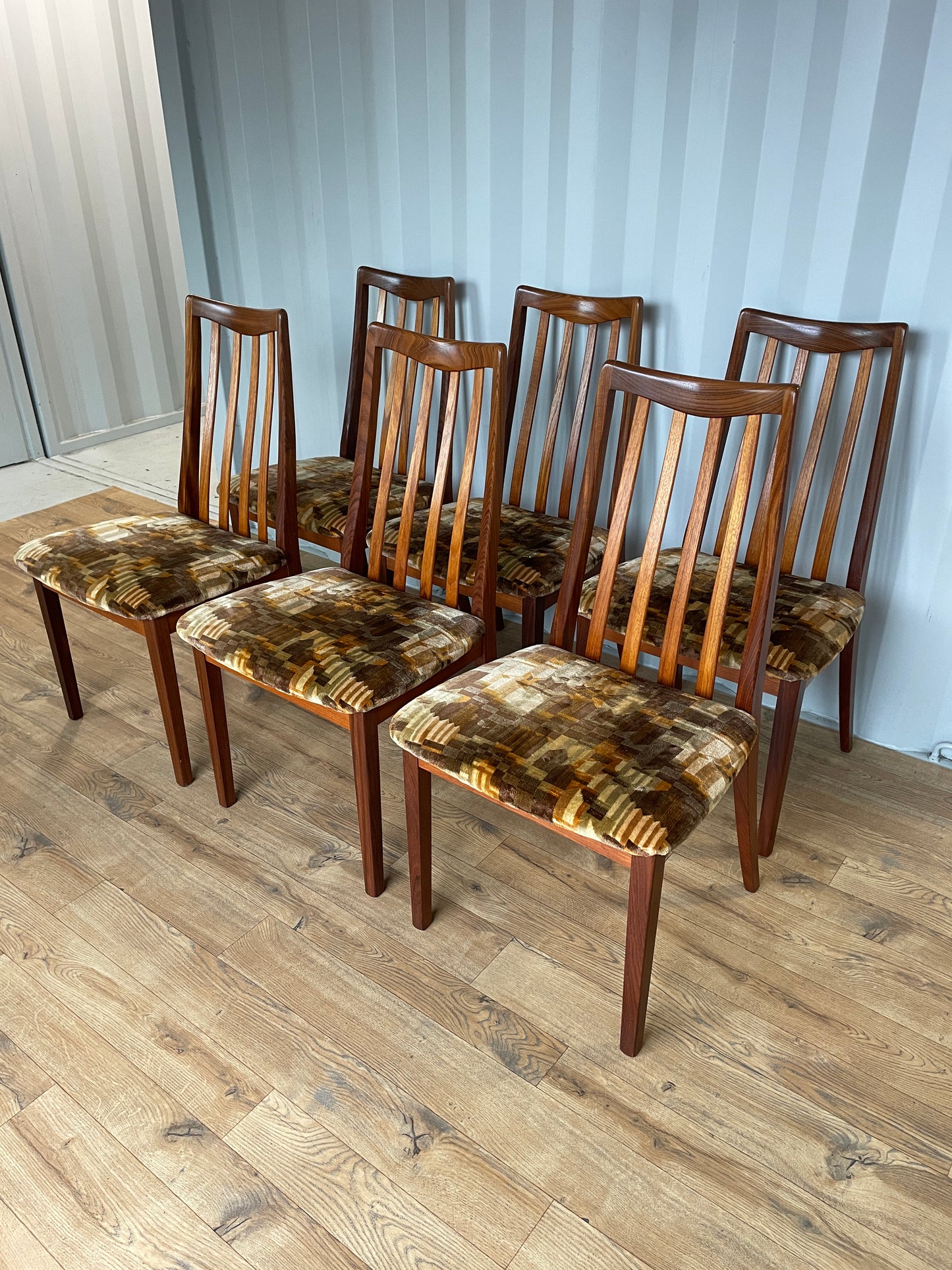 Set of 6 G Plan Dining Chairs w/ Original Fabric - Mid-Century