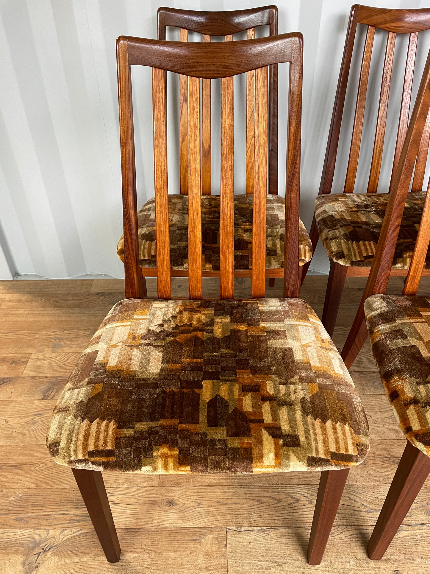Set of 6 G Plan Dining Chairs w/ Original Fabric - Mid-Century