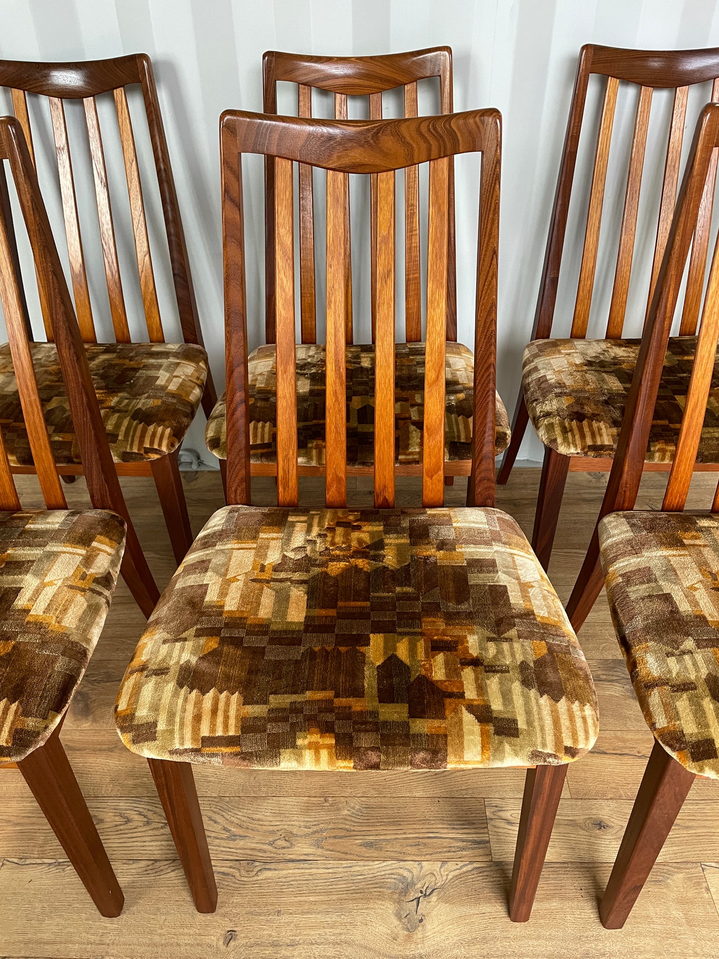 Set of 6 G Plan Dining Chairs w/ Original Fabric - Mid-Century