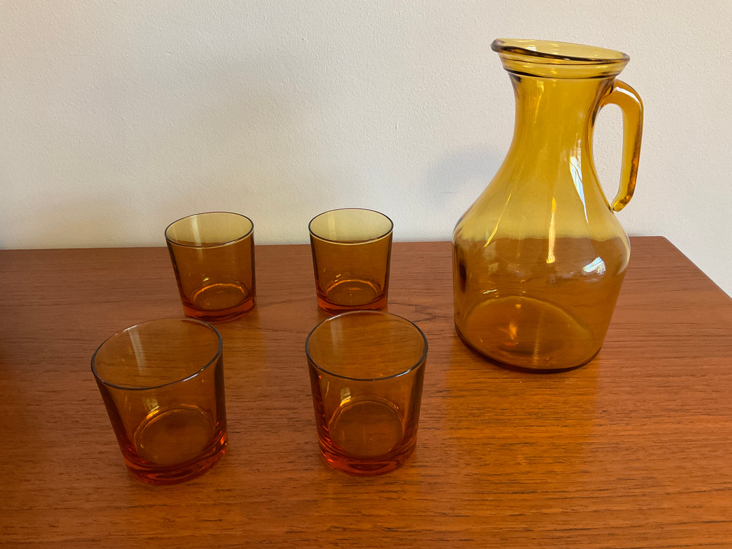 Vintage Italian Water Jug and Glasses Set - Amber