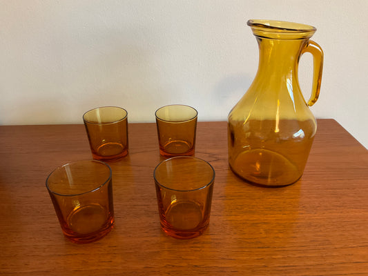 Vintage Italian Water Jug and Glasses Set - Amber