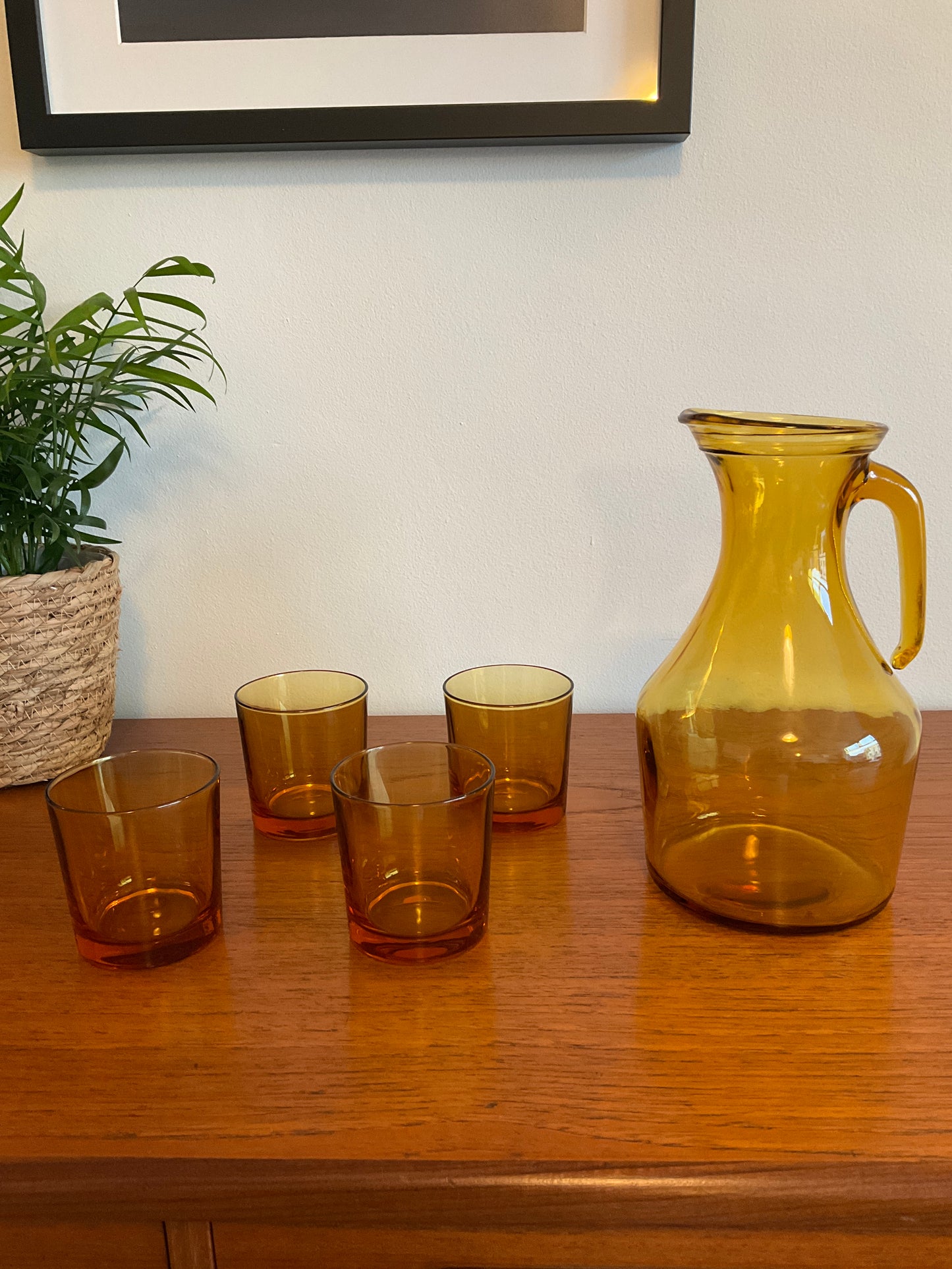 Vintage Italian Water Jug and Glasses Set - Amber