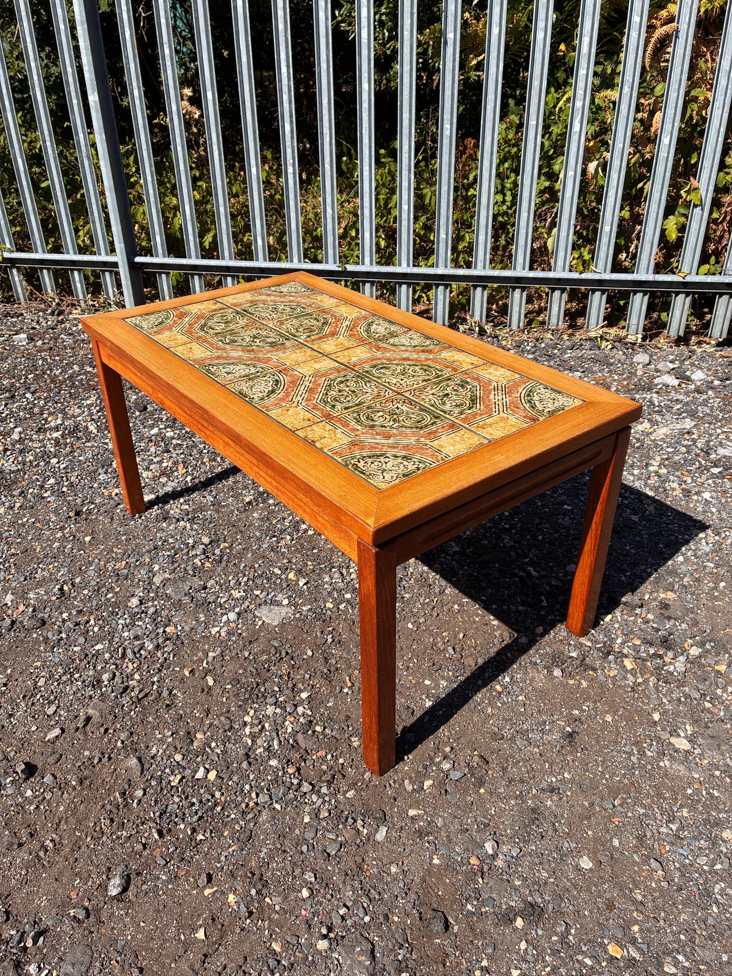 Danish Mid-Century Teak Tile Top Coffee Table – Vintage Scandinavian Ceramic