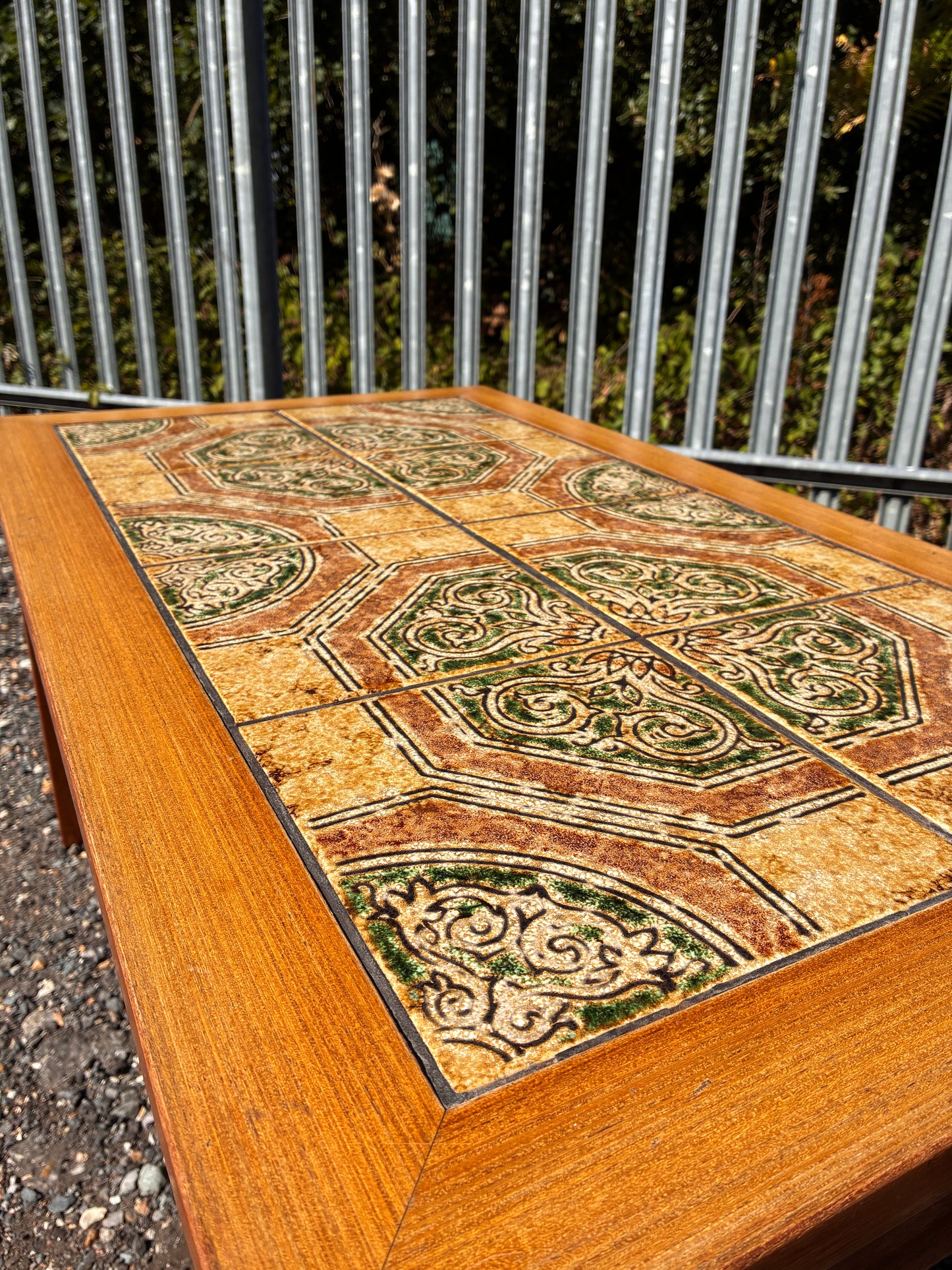 Danish Mid-Century Teak Tile Top Coffee Table – Vintage Scandinavian Ceramic