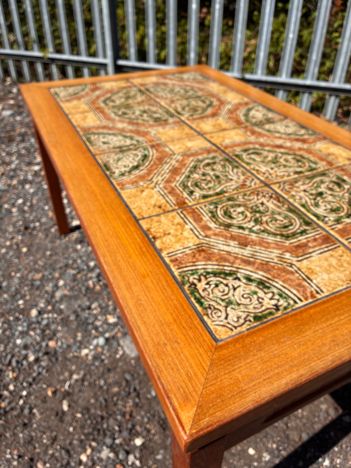 Danish Mid-Century Teak Tile Top Coffee Table – Vintage Scandinavian Ceramic