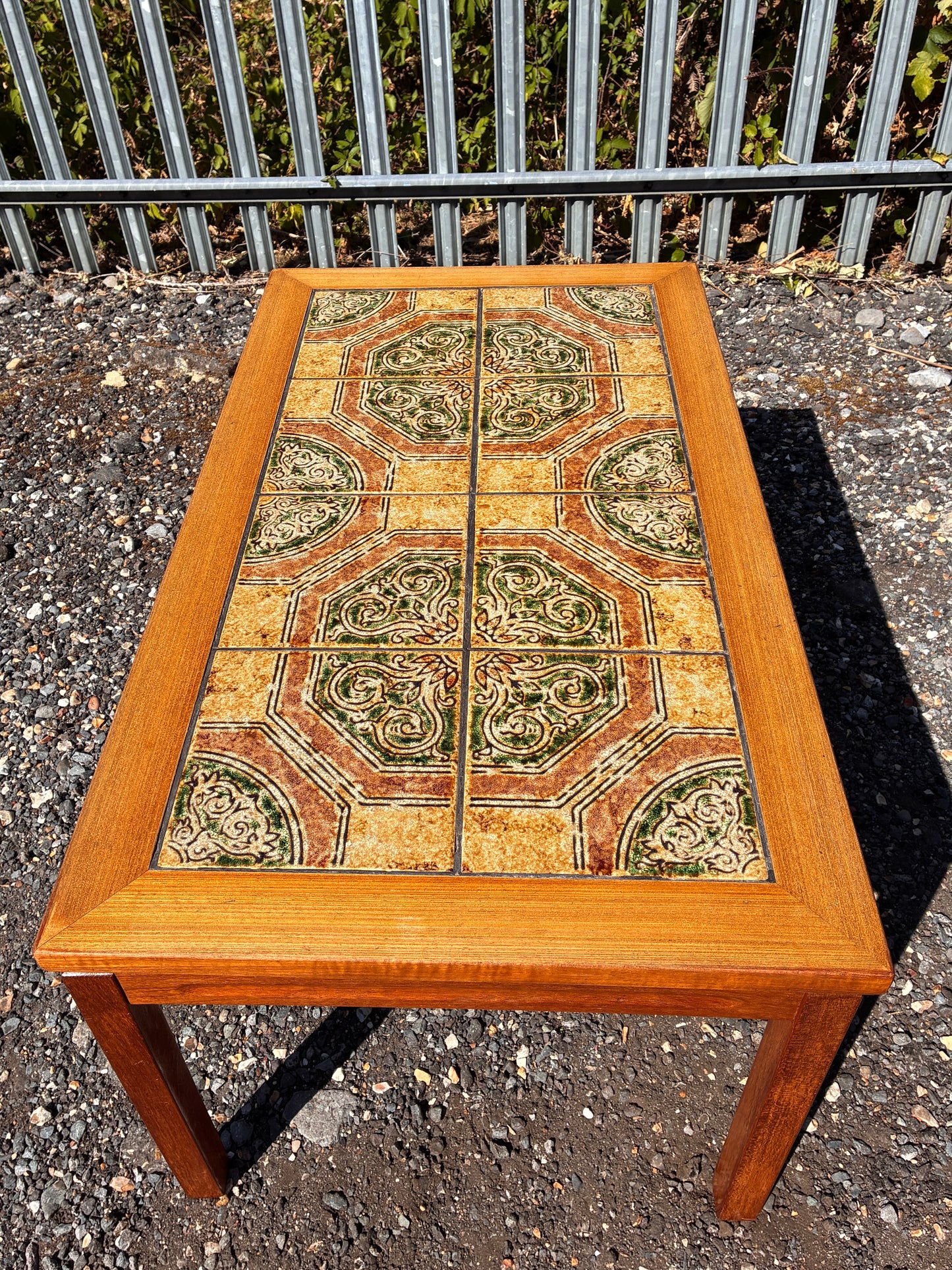 Danish Mid-Century Teak Tile Top Coffee Table – Vintage Scandinavian Ceramic