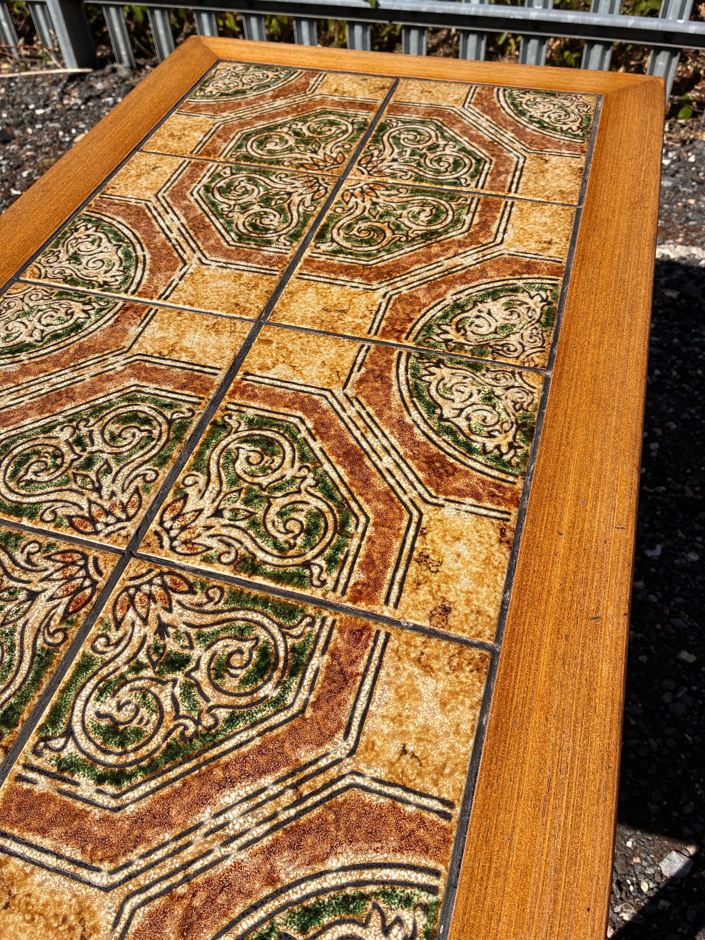 Danish Mid-Century Teak Tile Top Coffee Table – Vintage Scandinavian Ceramic