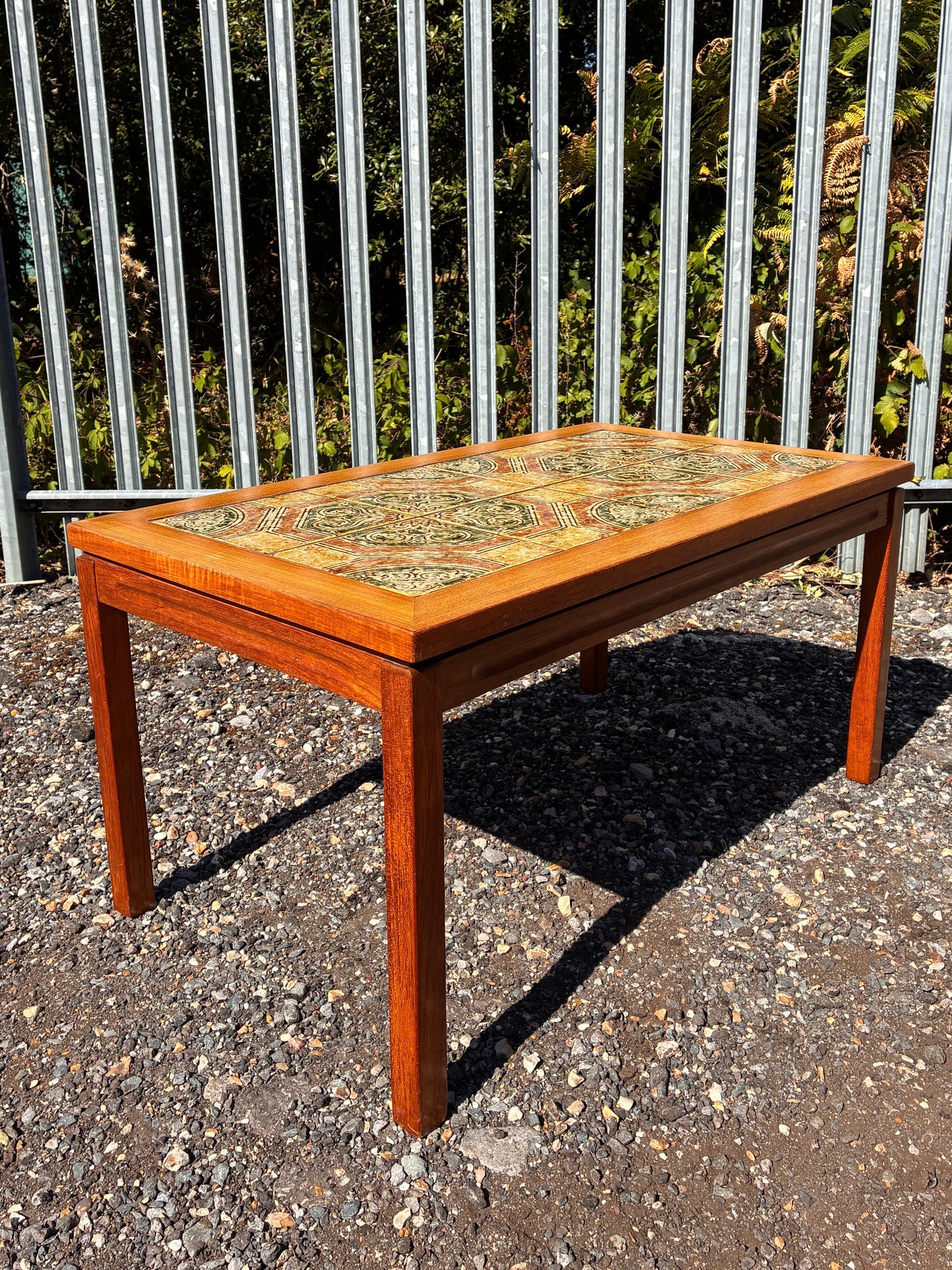 Danish Mid-Century Teak Tile Top Coffee Table – Vintage Scandinavian Ceramic