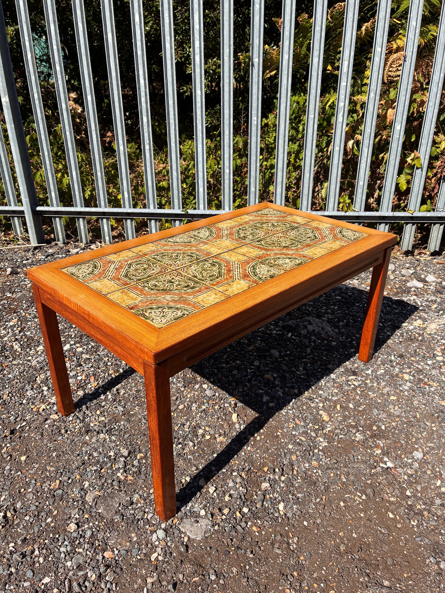 Danish Mid-Century Teak Tile Top Coffee Table – Vintage Scandinavian Ceramic