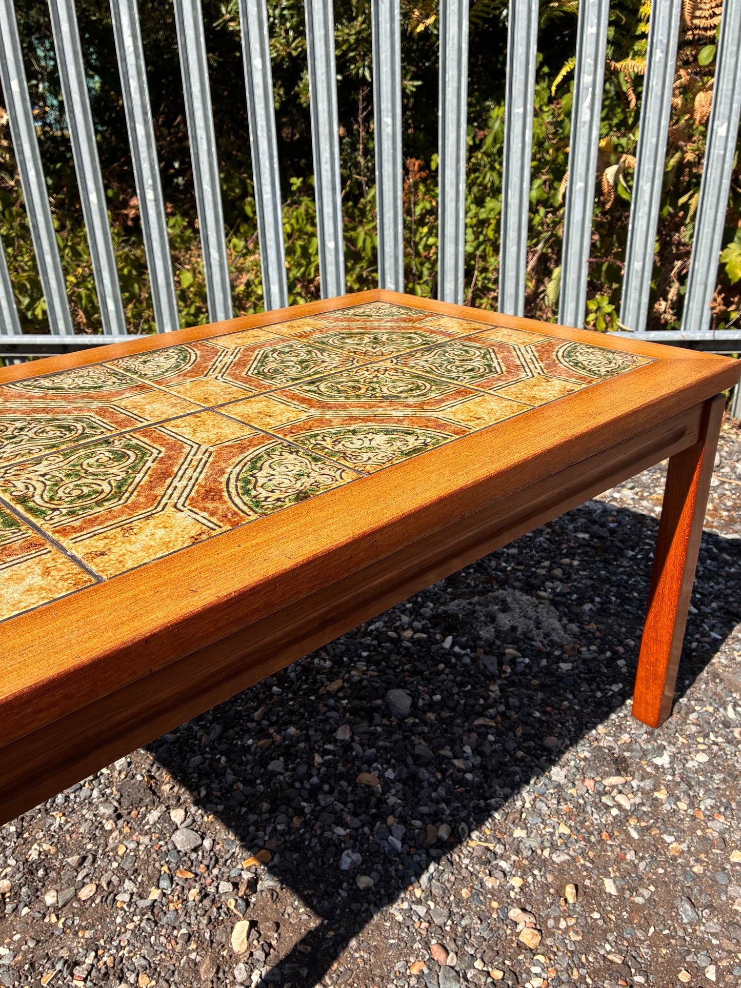 Danish Mid-Century Teak Tile Top Coffee Table – Vintage Scandinavian Ceramic